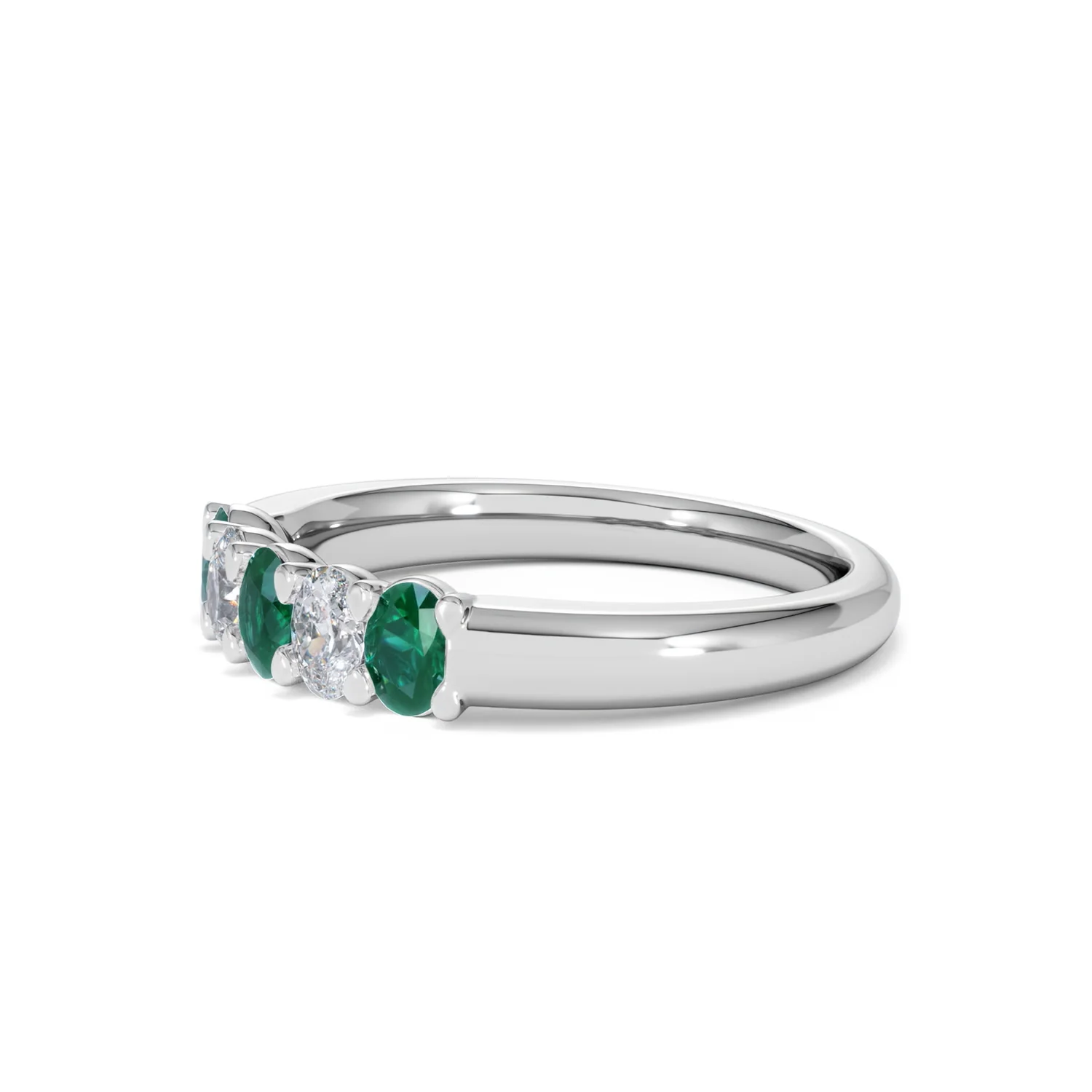 Solene 0.75ct Oval Cut Lab Emerald and Lab Diamond Half Band Eternity Ring in 18K White Gold - Image 76