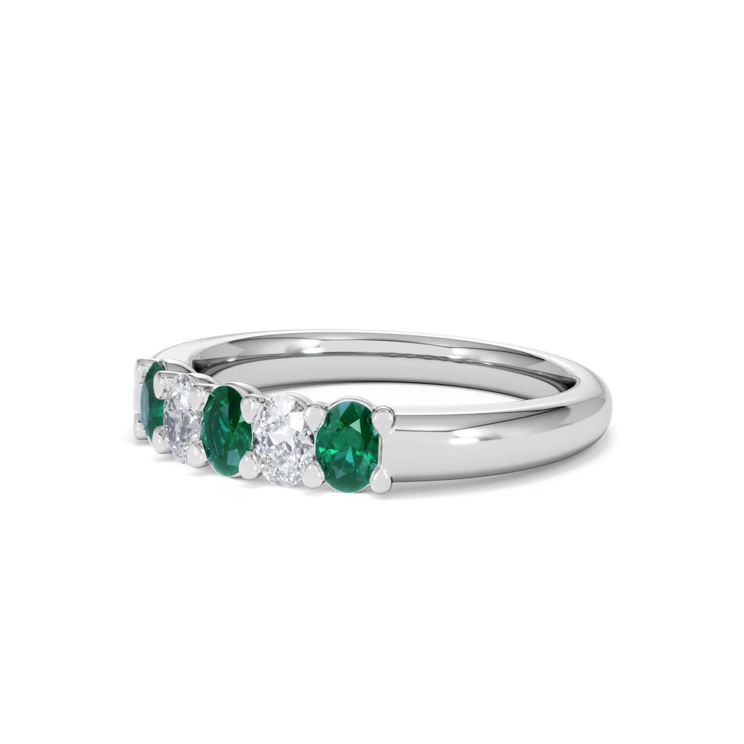 Solene 0.75ct Oval Cut Lab Emerald and Lab Diamond Half Band Eternity Ring in 18K White Gold - Image 80