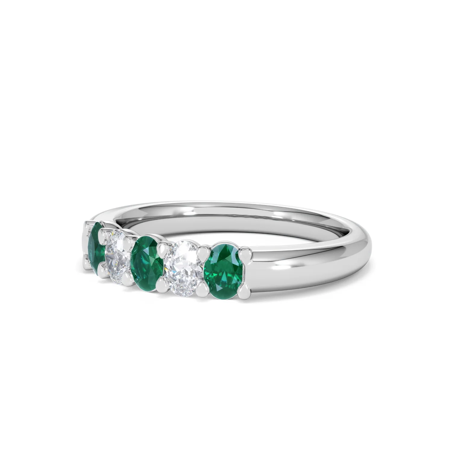 Solene 0.75ct Oval Cut Lab Emerald and Lab Diamond Half Band Eternity Ring in 18K White Gold - Image 81