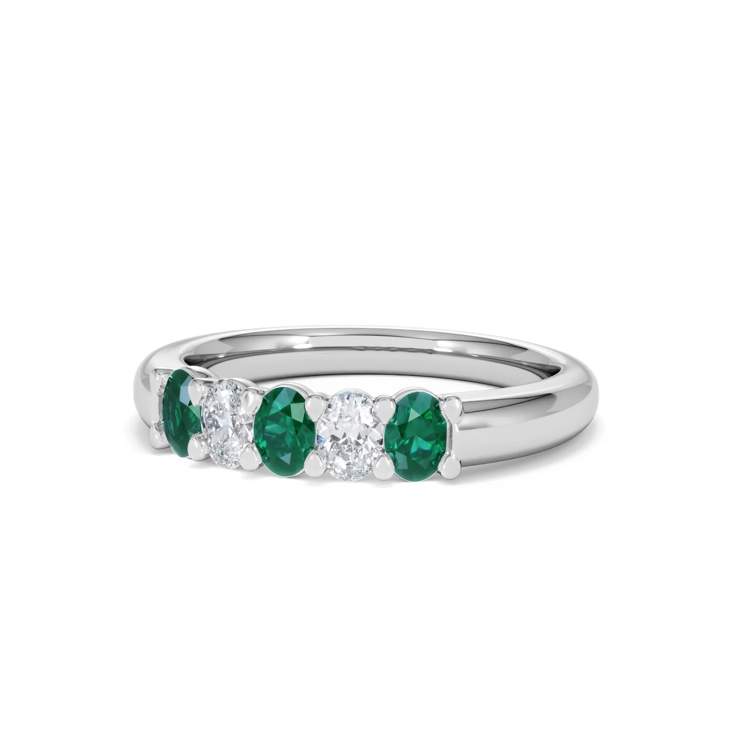 Solene 0.75ct Oval Cut Lab Emerald and Lab Diamond Half Band Eternity Ring in 18K White Gold - Image 84