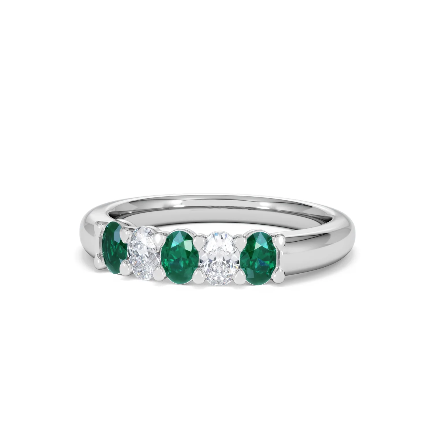 Solene 0.75ct Oval Cut Lab Emerald and Lab Diamond Half Band Eternity Ring in 18K White Gold - Image 85