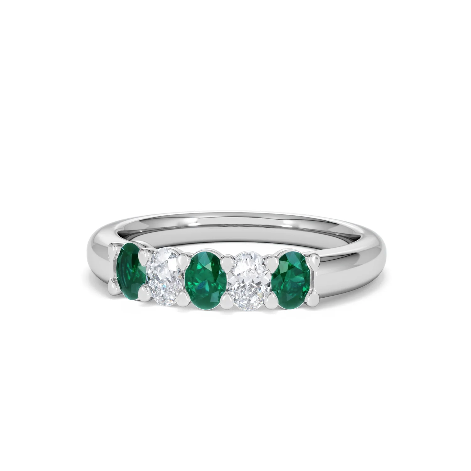 Solene 0.75ct Oval Cut Lab Emerald and Lab Diamond Half Band Eternity Ring in 18K White Gold - Image 86
