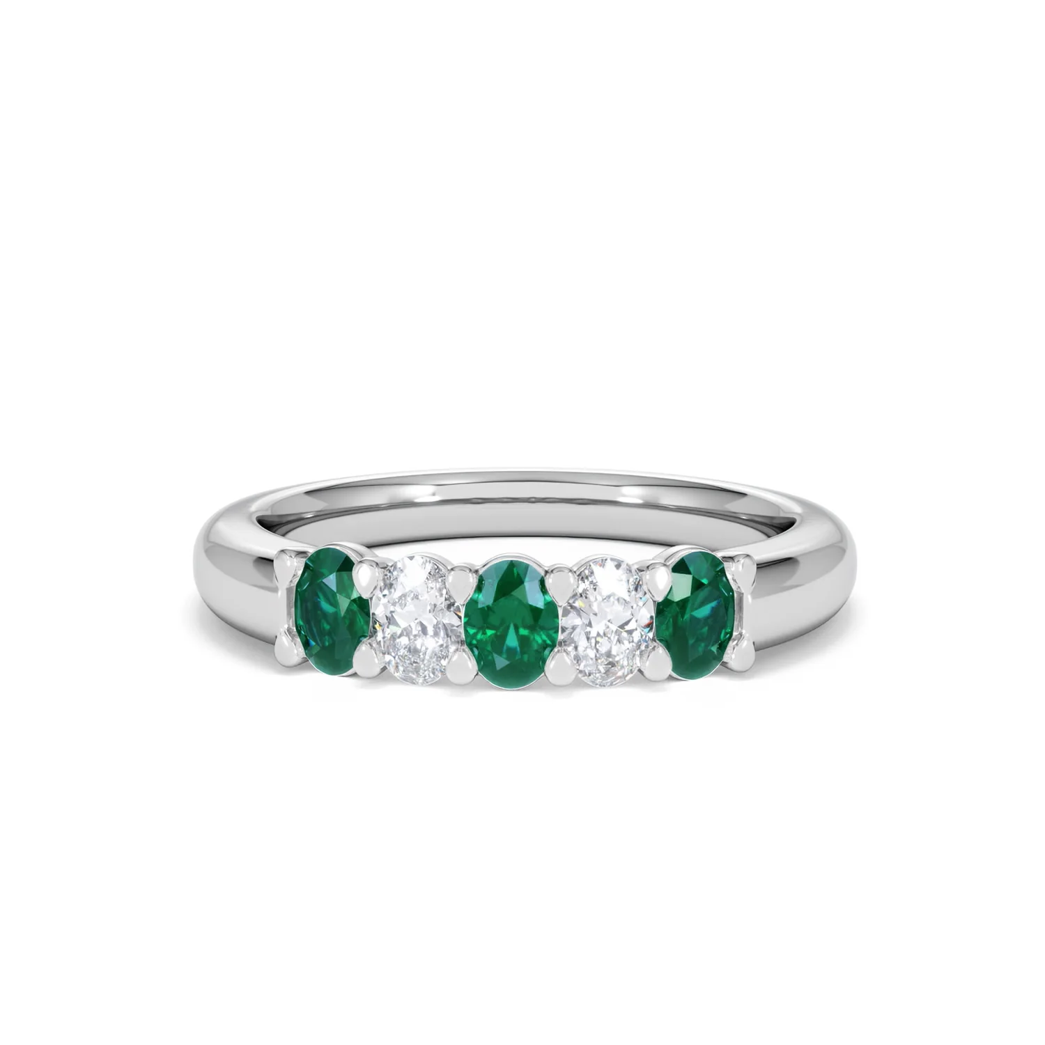 Solene 0.75ct Oval Cut Lab Emerald and Lab Diamond Half Band Eternity Ring in 18K White Gold - Image 88