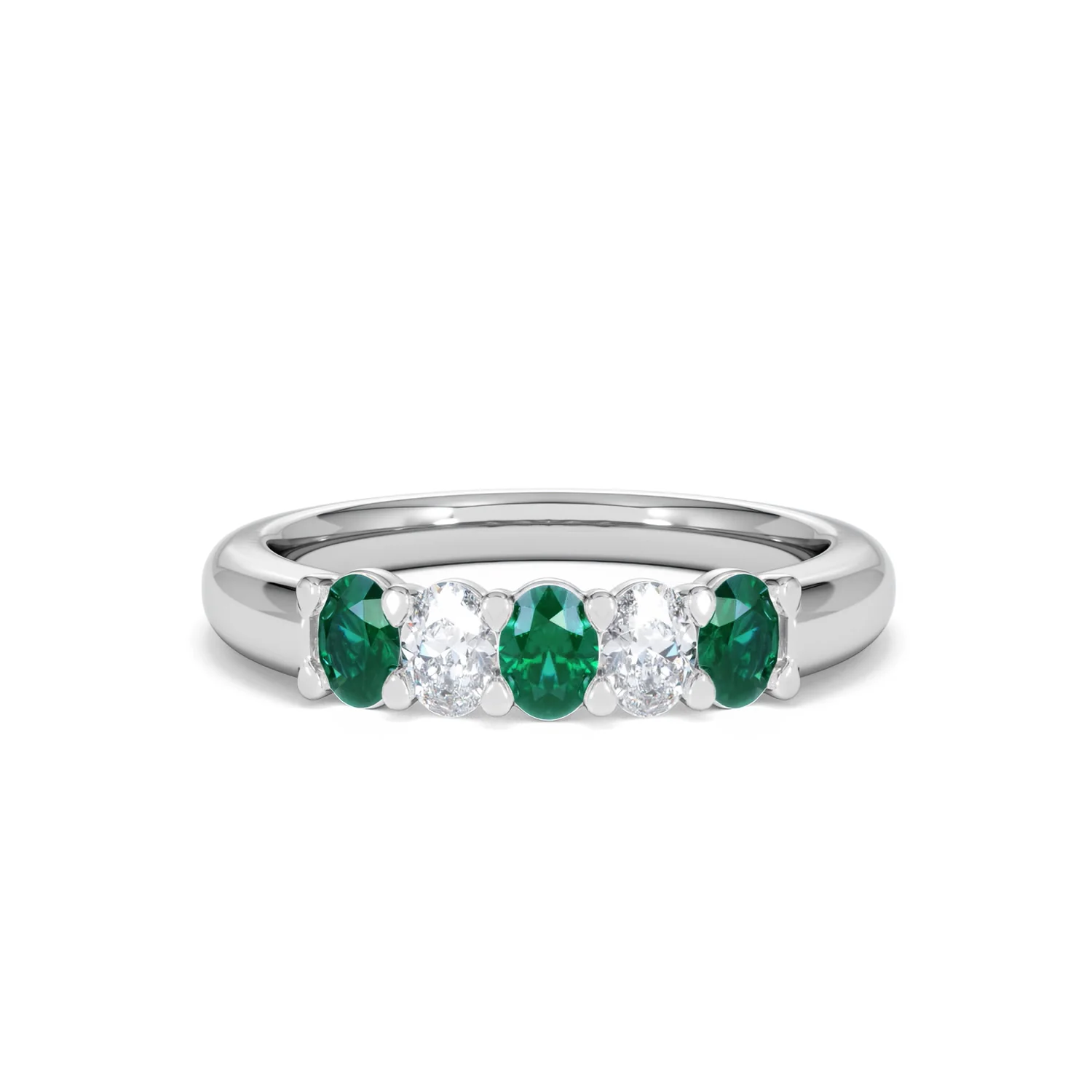 Solene 0.75ct Oval Cut Lab Emerald and Lab Diamond Half Band Eternity Ring in 18K White Gold - Image 9
