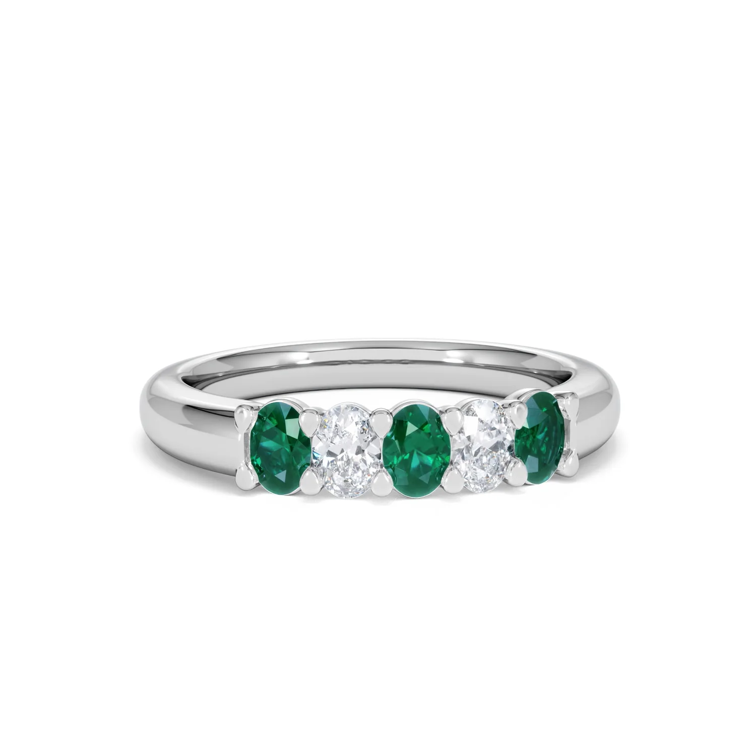 Solene 0.75ct Oval Cut Lab Emerald and Lab Diamond Half Band Eternity Ring in 18K White Gold - Image 10