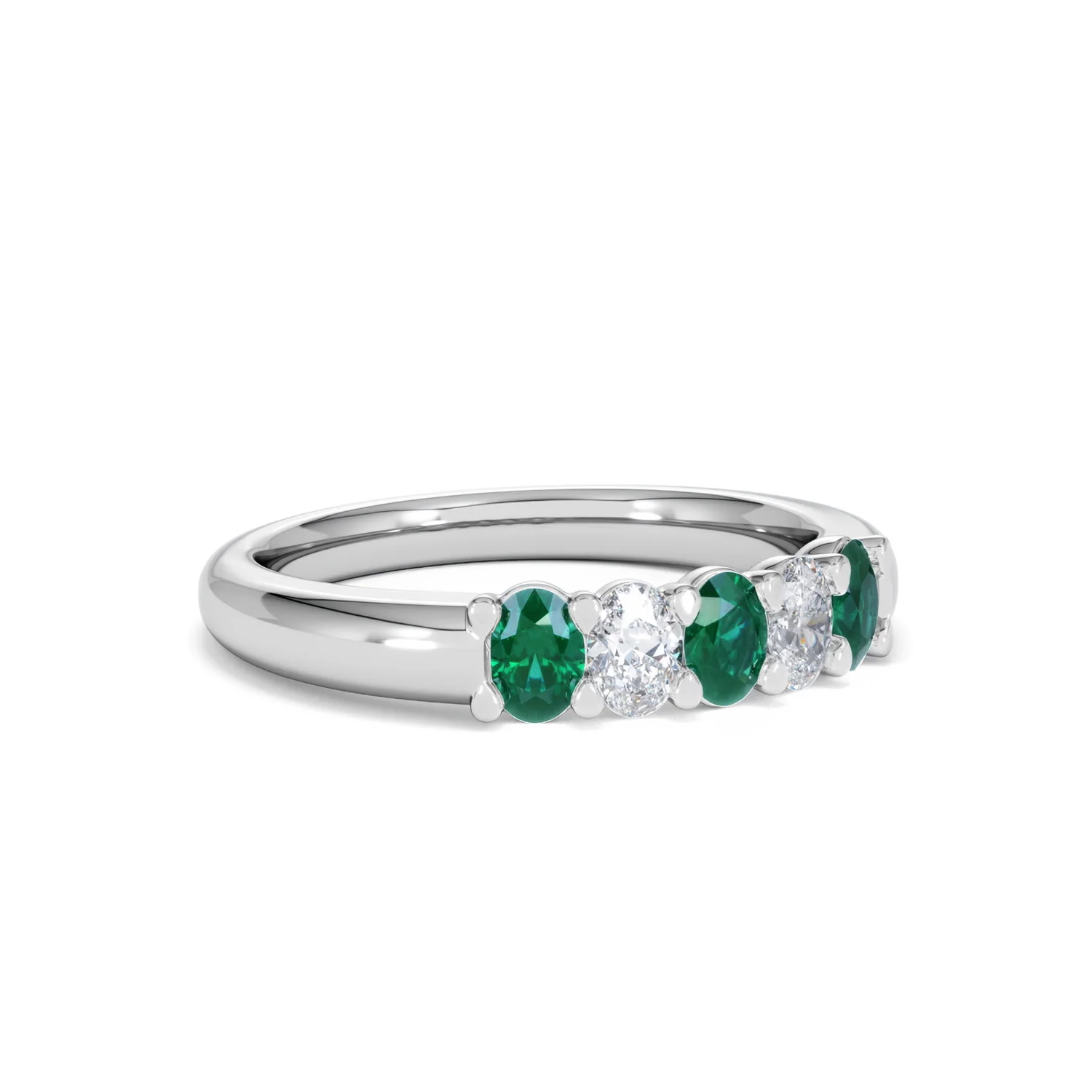 Solene 0.75ct Oval Cut Lab Emerald and Lab Diamond Half Band Eternity Ring in 18K White Gold - Image 15
