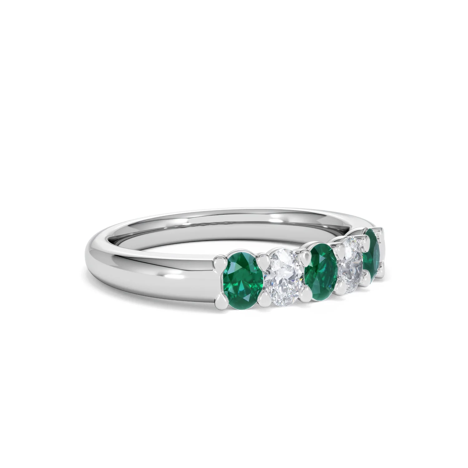 Solene 0.75ct Oval Cut Lab Emerald and Lab Diamond Half Band Eternity Ring in 18K White Gold - Image 16