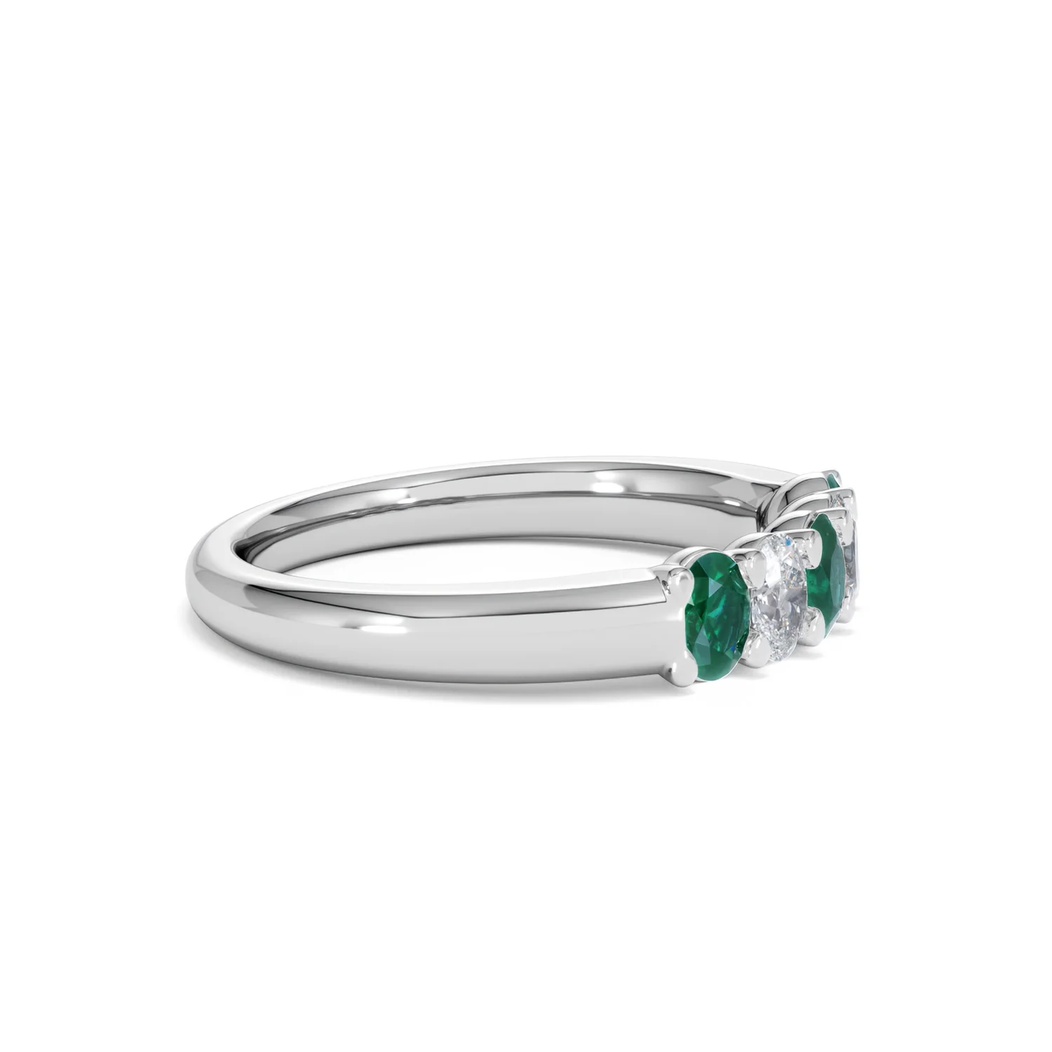 Solene 0.75ct Oval Cut Lab Emerald and Lab Diamond Half Band Eternity Ring in 18K White Gold - Image 23