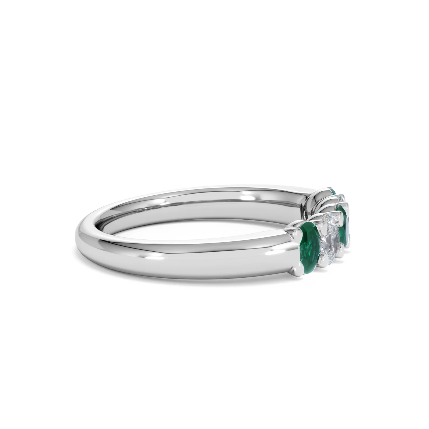 Solene 0.75ct Oval Cut Lab Emerald and Lab Diamond Half Band Eternity Ring in 18K White Gold - Image 25