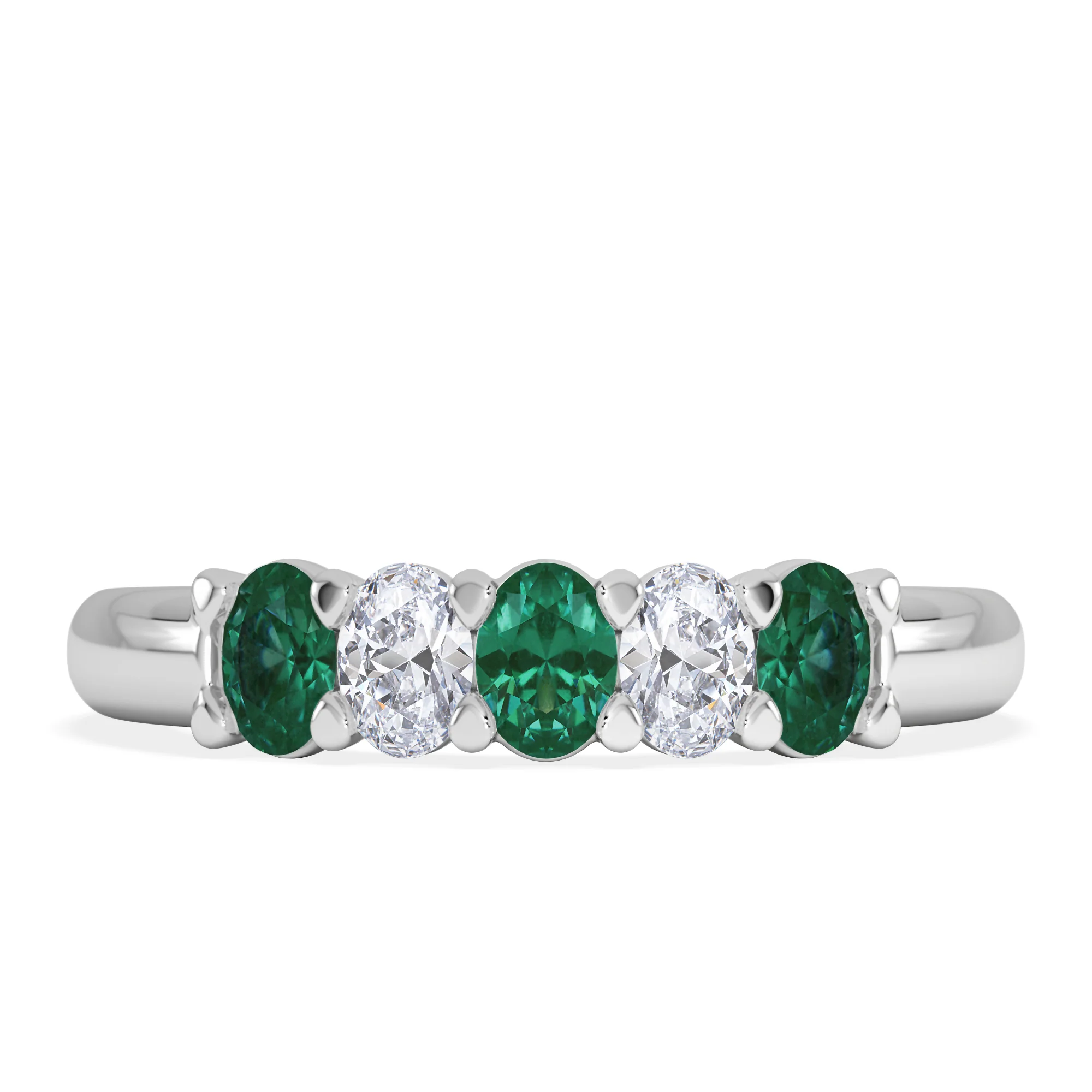Solene 0.75ct Oval Cut Lab Emerald and Lab Diamond Half Band Eternity Ring in 18K White Gold - Image 3