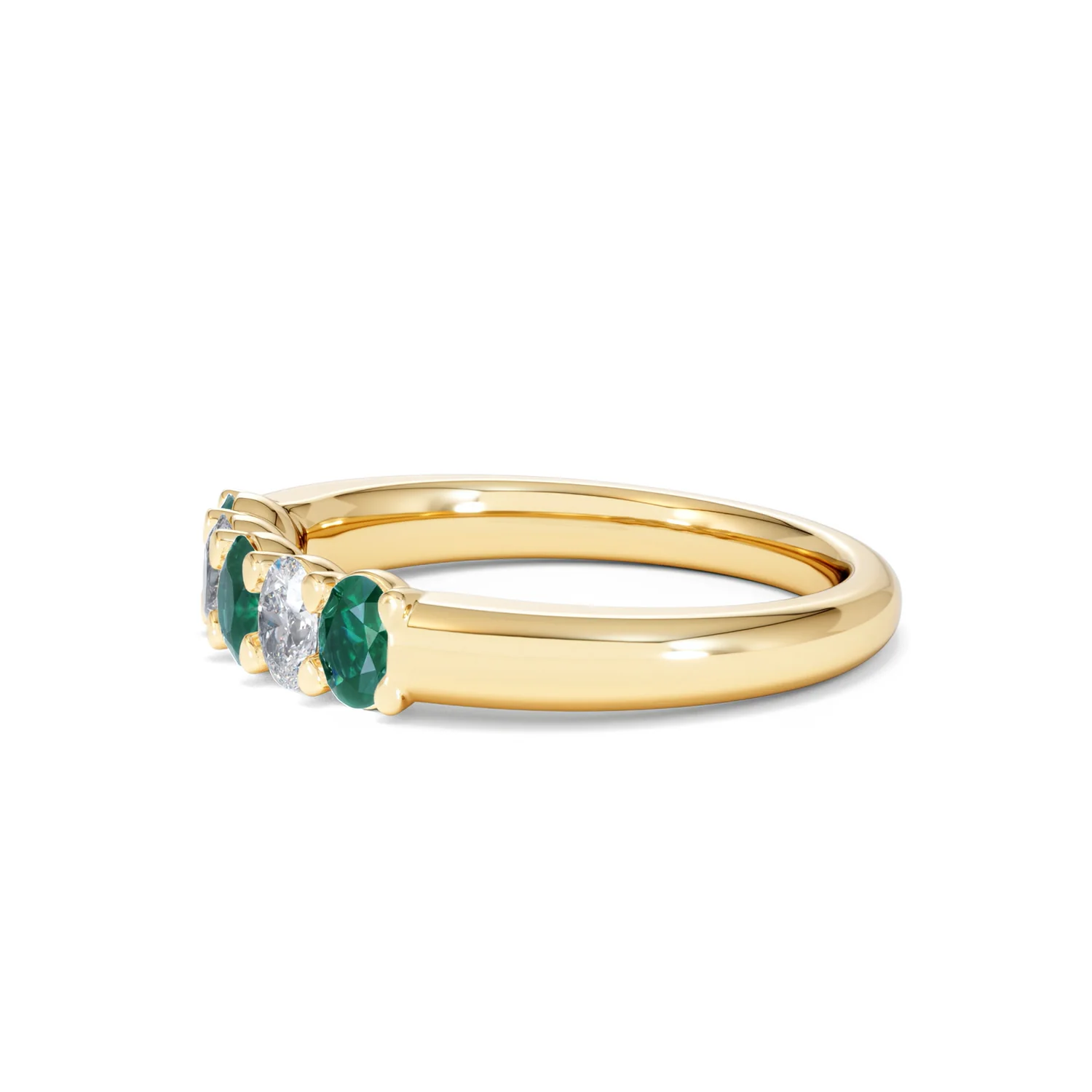 Solene 0.75ct Oval Cut Lab Emerald and Lab Diamond Half Band Eternity Ring in 18K Yellow Gold - Image 72