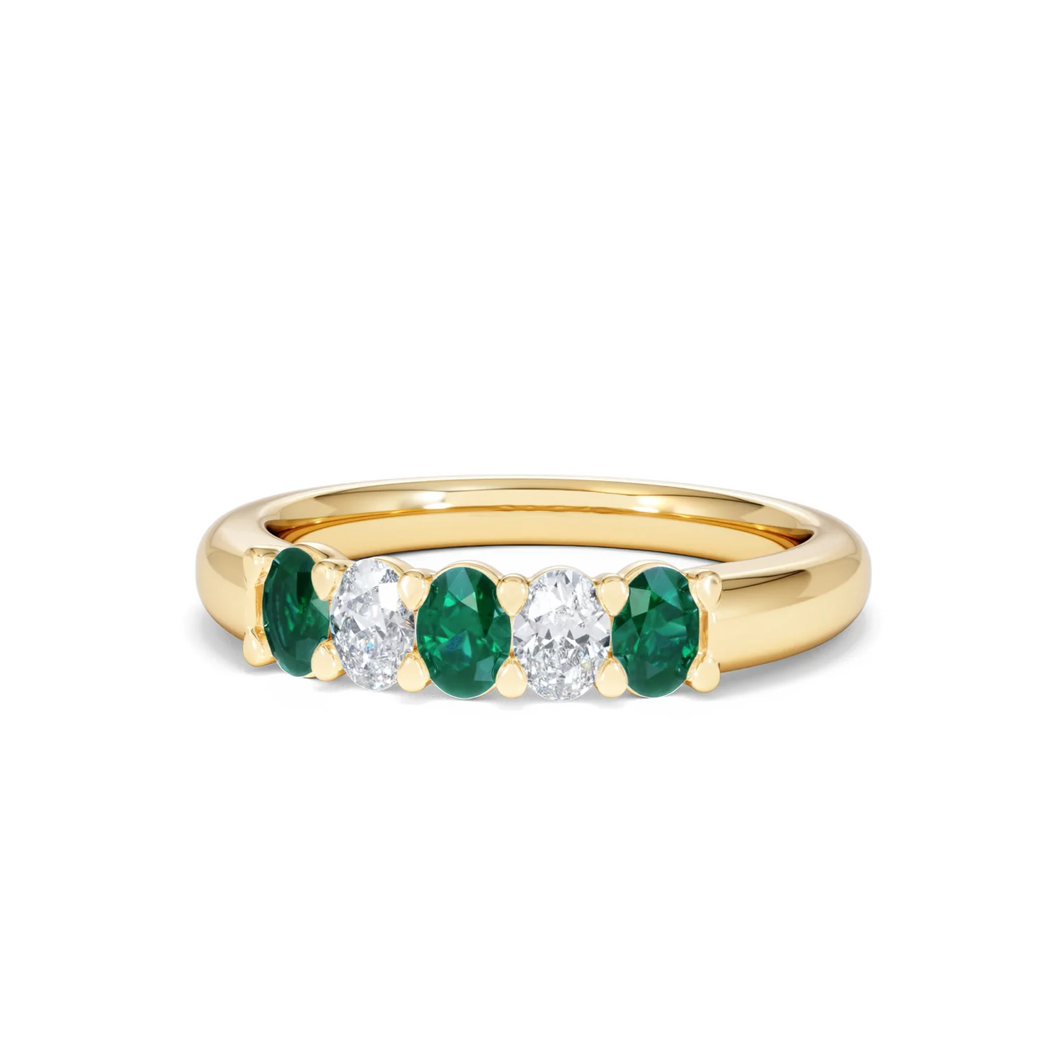 Solene 0.75ct Oval Cut Lab Emerald and Lab Diamond Half Band Eternity Ring in 18K Yellow Gold - Image 84