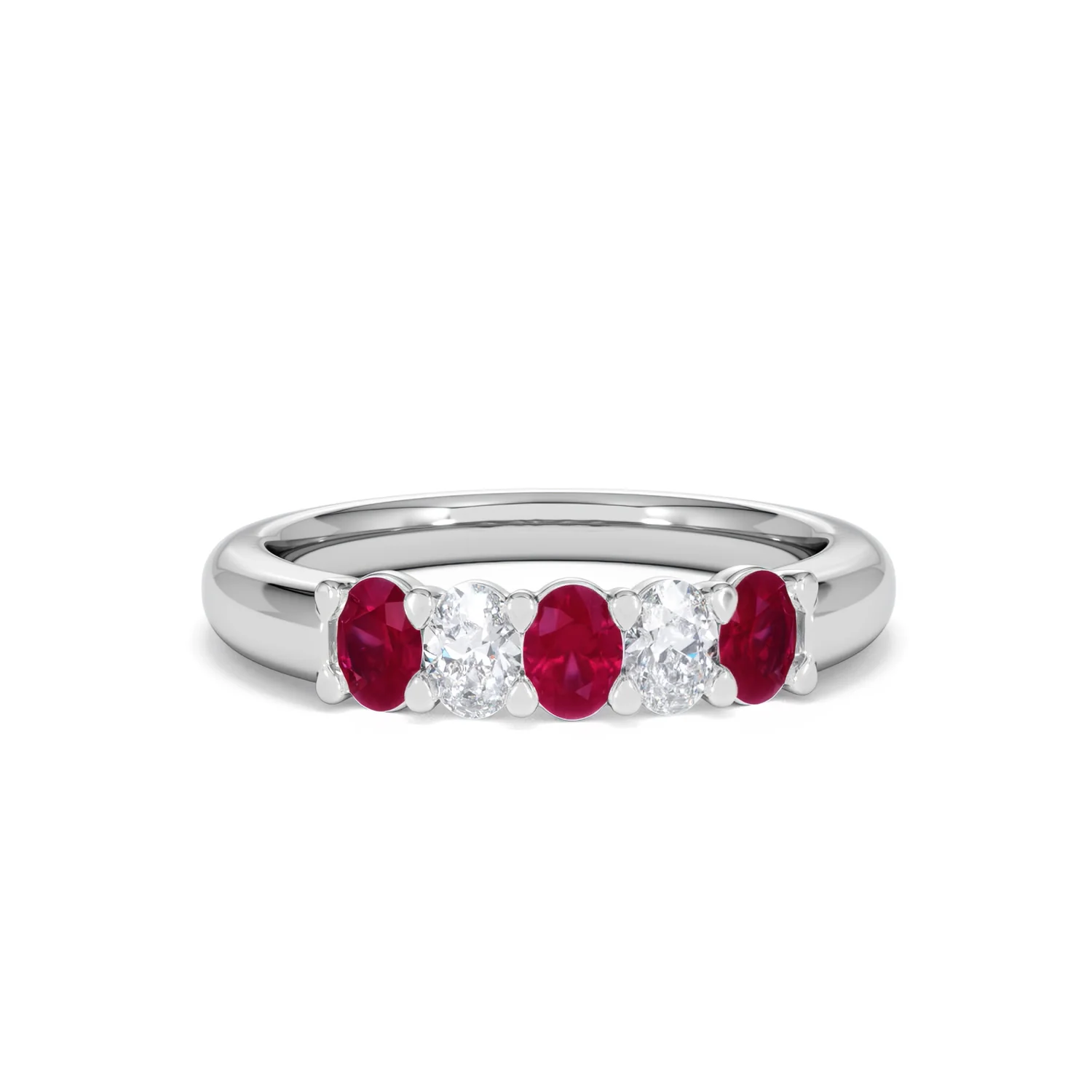 Solene 0.75ct Oval Cut Lab Ruby and Lab Diamond Half Band Eternity Ring in 18K White Gold - Image 10