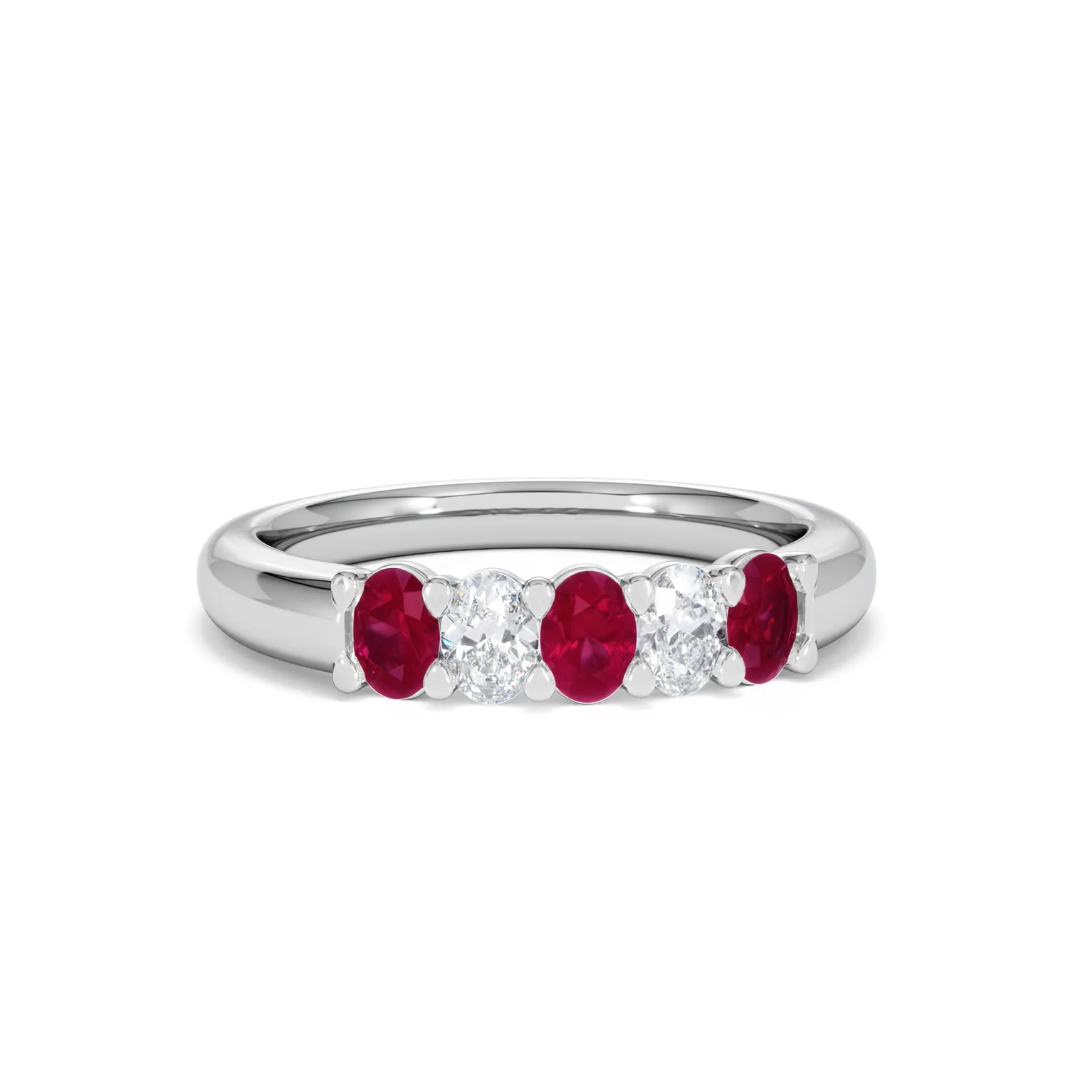 Solene 0.75ct Oval Cut Lab Ruby and Lab Diamond Half Band Eternity Ring in 18K White Gold - Image 11