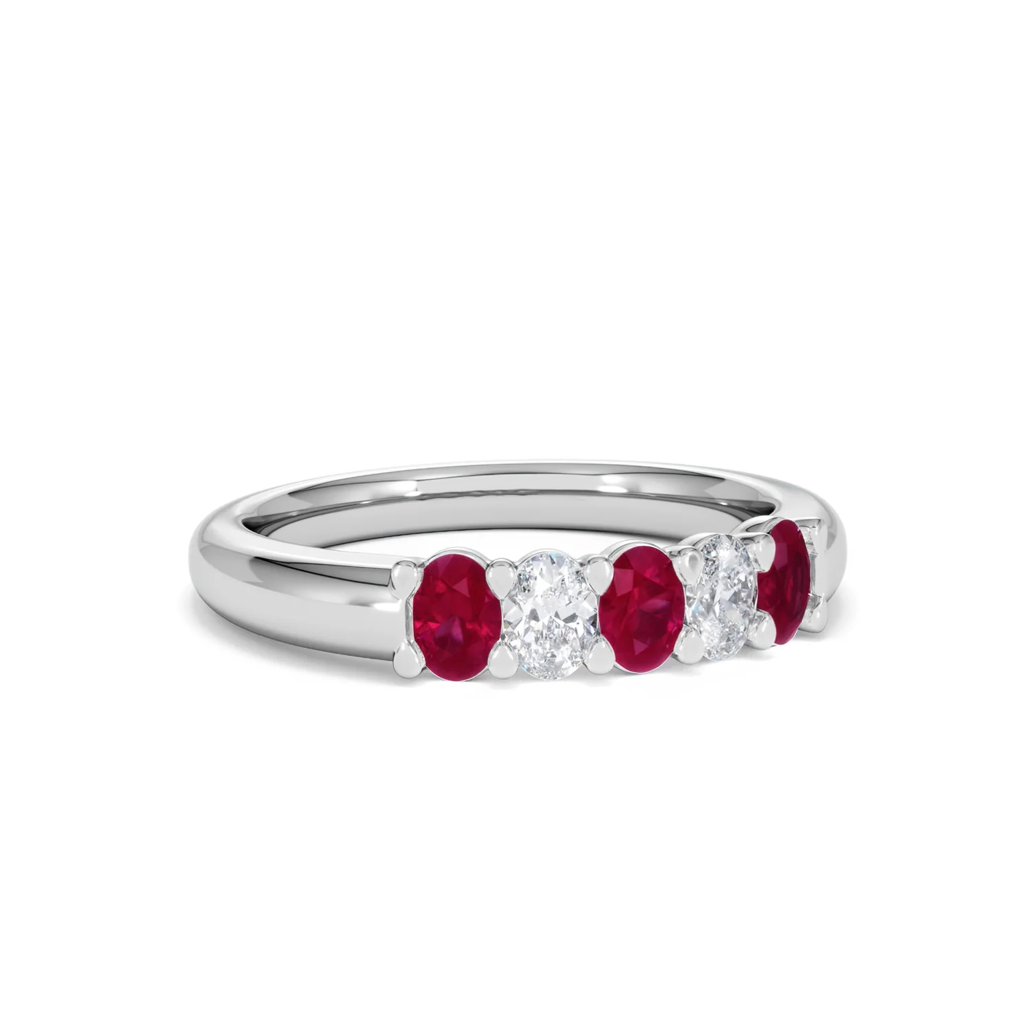 Solene 0.75ct Oval Cut Lab Ruby and Lab Diamond Half Band Eternity Ring in 18K White Gold - Image 14