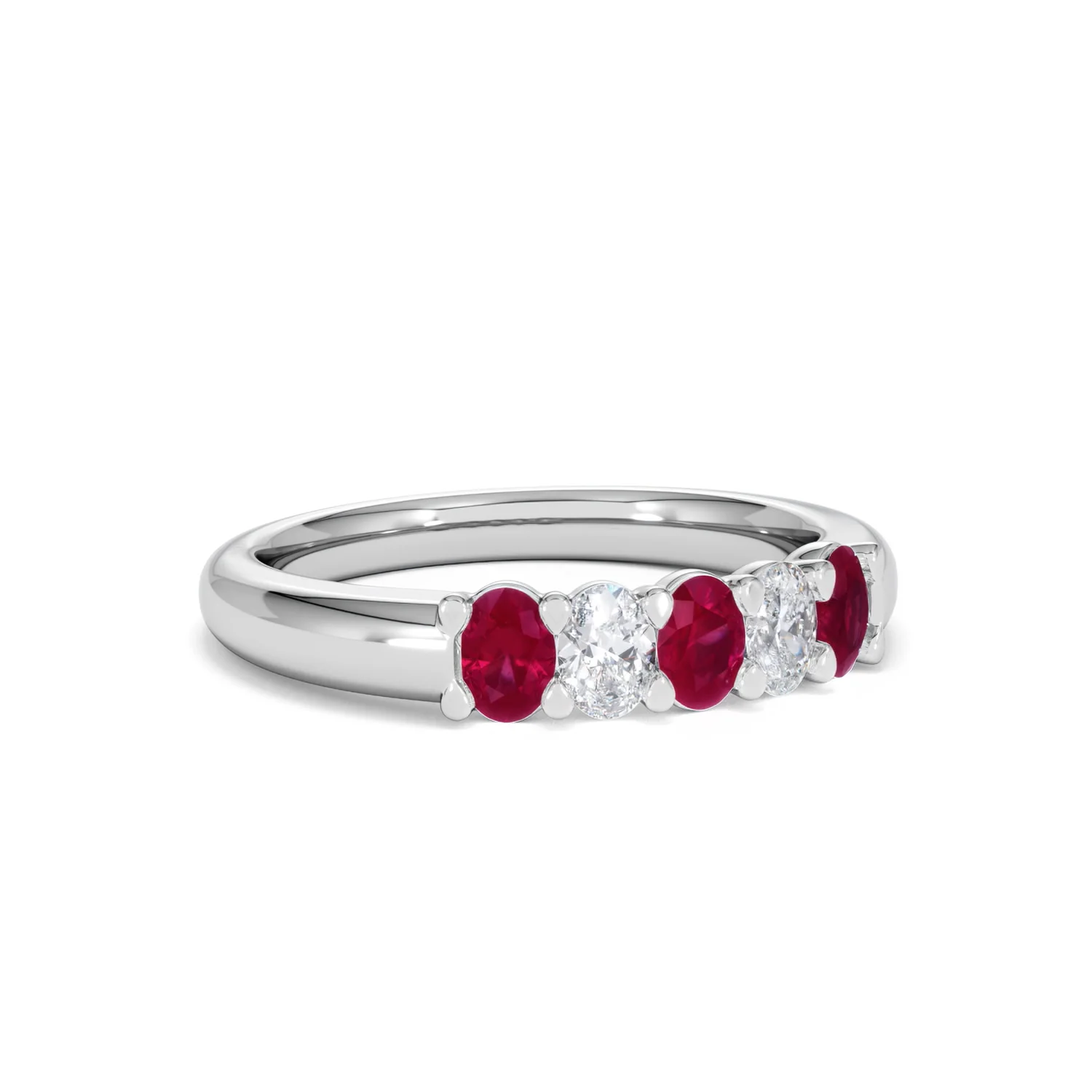 Solene 0.75ct Oval Cut Lab Ruby and Lab Diamond Half Band Eternity Ring in 18K White Gold - Image 15