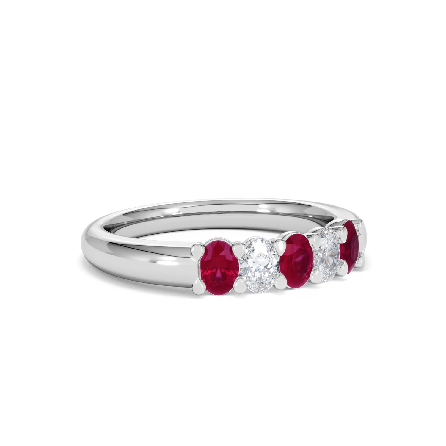 Solene 0.75ct Oval Cut Lab Ruby and Lab Diamond Half Band Eternity Ring in 18K White Gold - Image 16