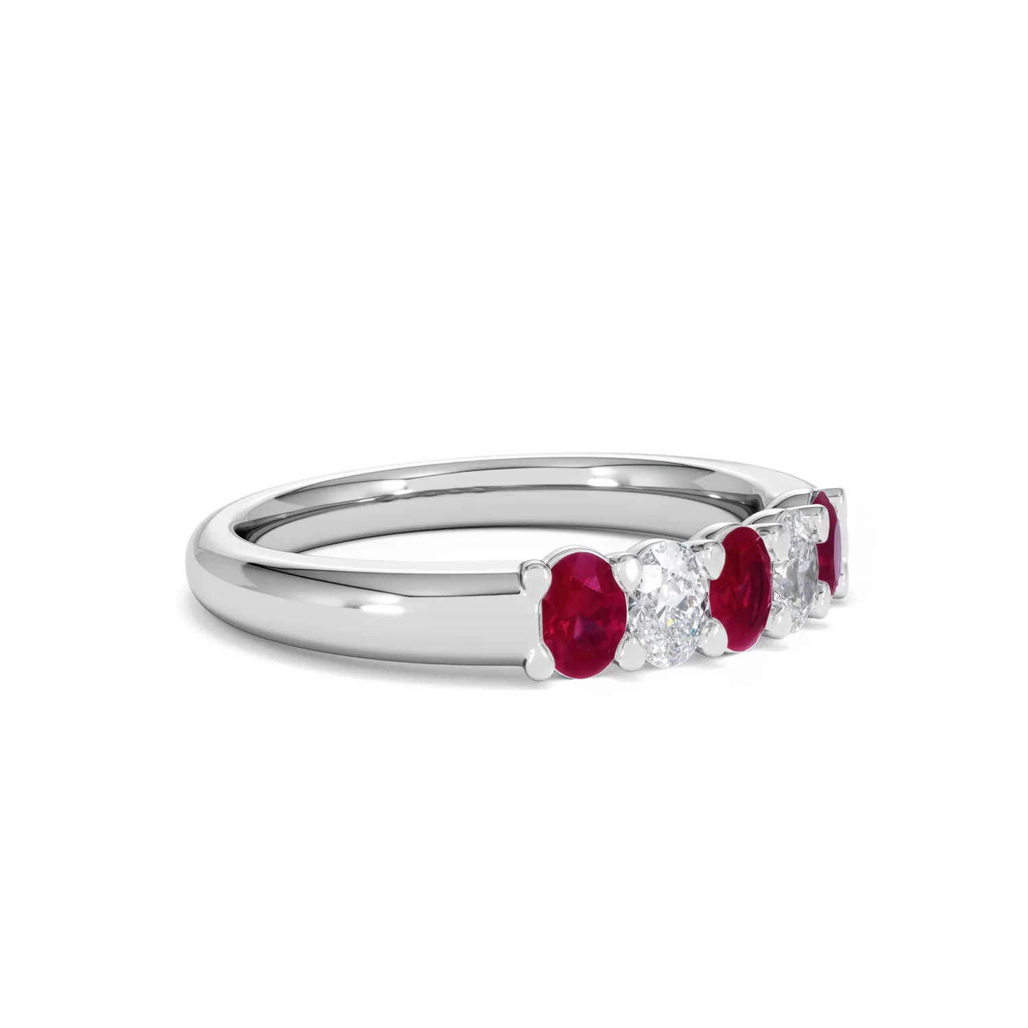 Solene 0.75ct Oval Cut Lab Ruby and Lab Diamond Half Band Eternity Ring in 18K White Gold - Image 19