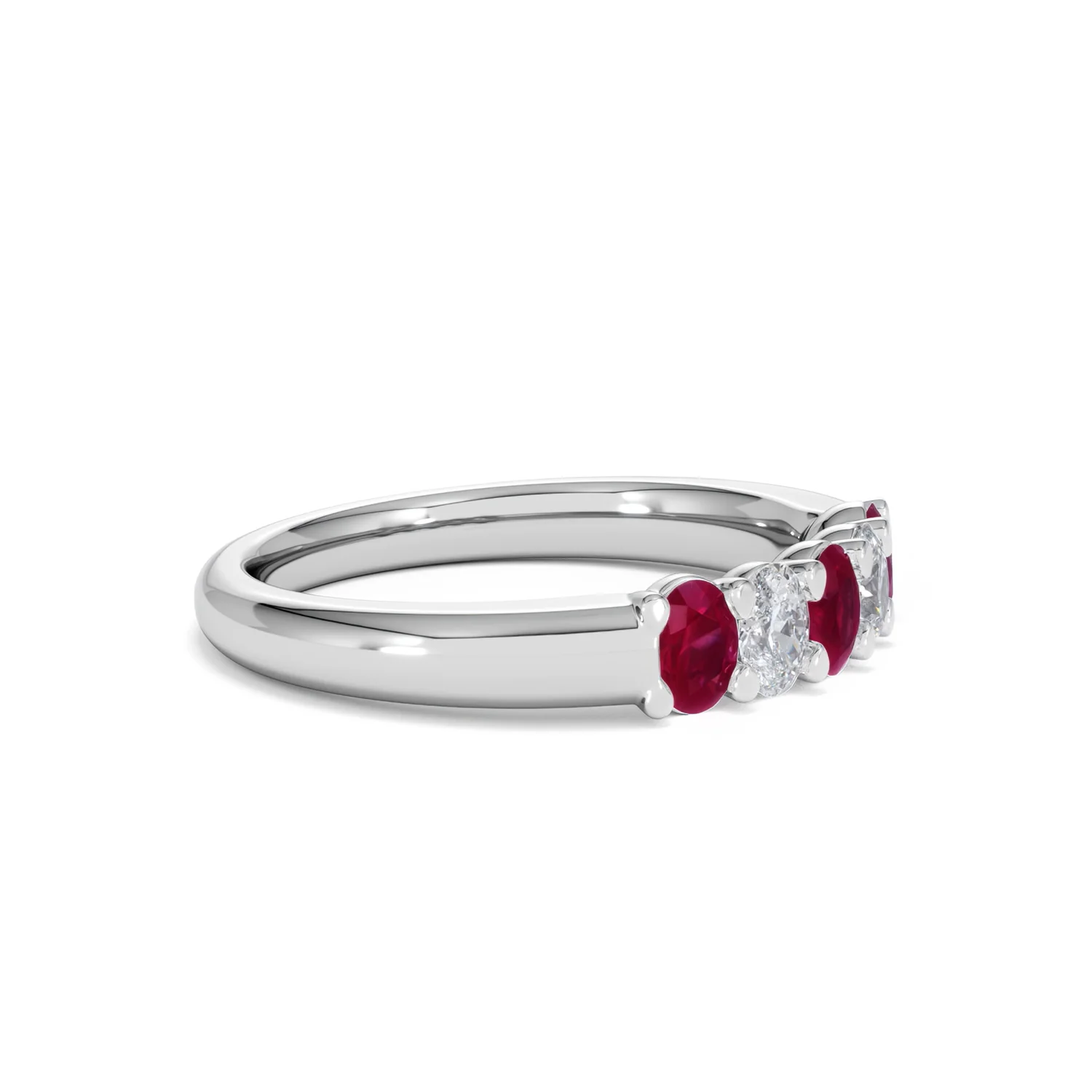 Solene 0.75ct Oval Cut Lab Ruby and Lab Diamond Half Band Eternity Ring in 18K White Gold - Image 22