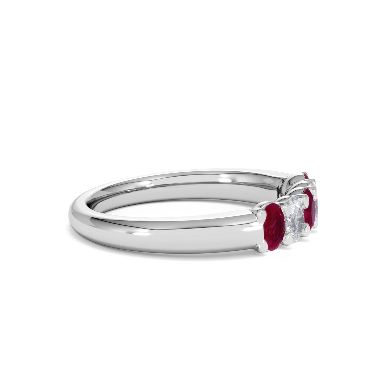 Solene 0.75ct Oval Cut Lab Ruby and Lab Diamond Half Band Eternity Ring in 18K White Gold - Image 25