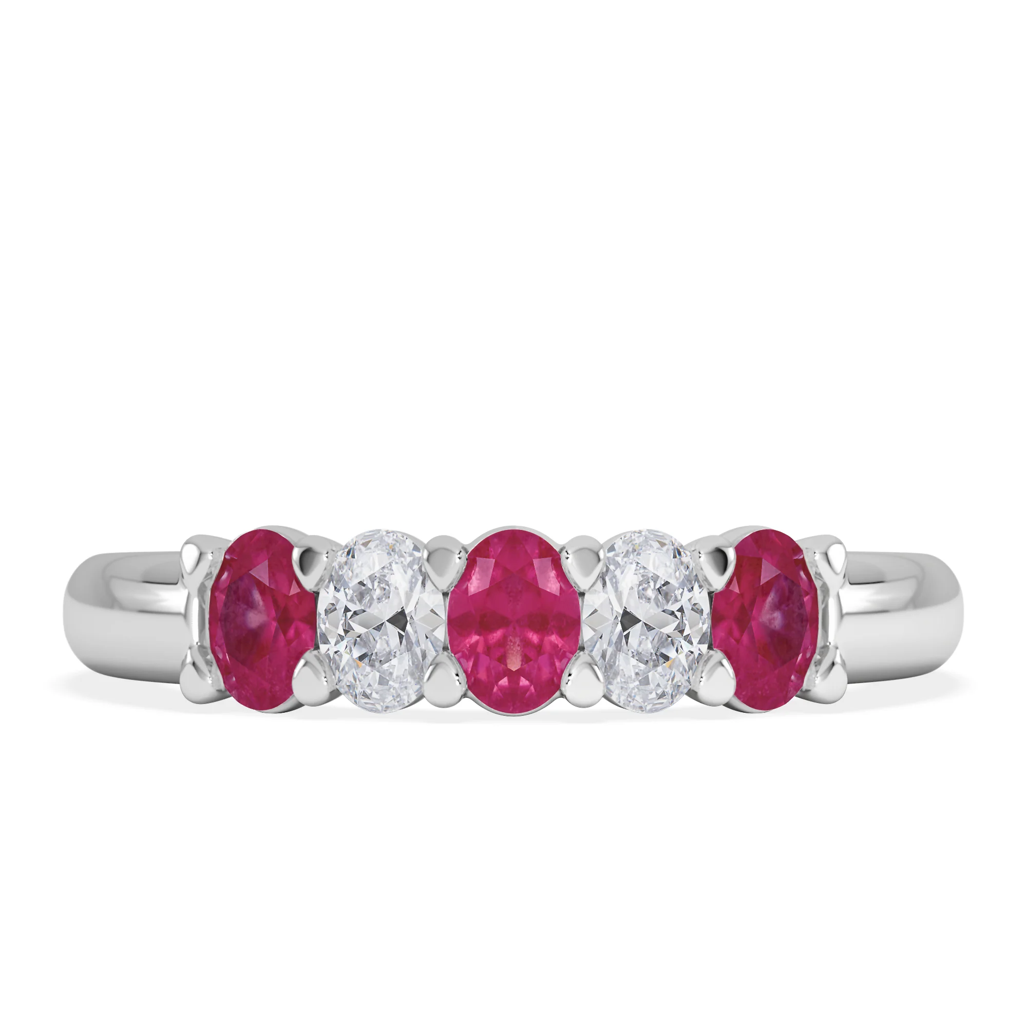Solene 0.75ct Oval Cut Lab Ruby and Lab Diamond Half Band Eternity Ring in 18K White Gold - Image 3