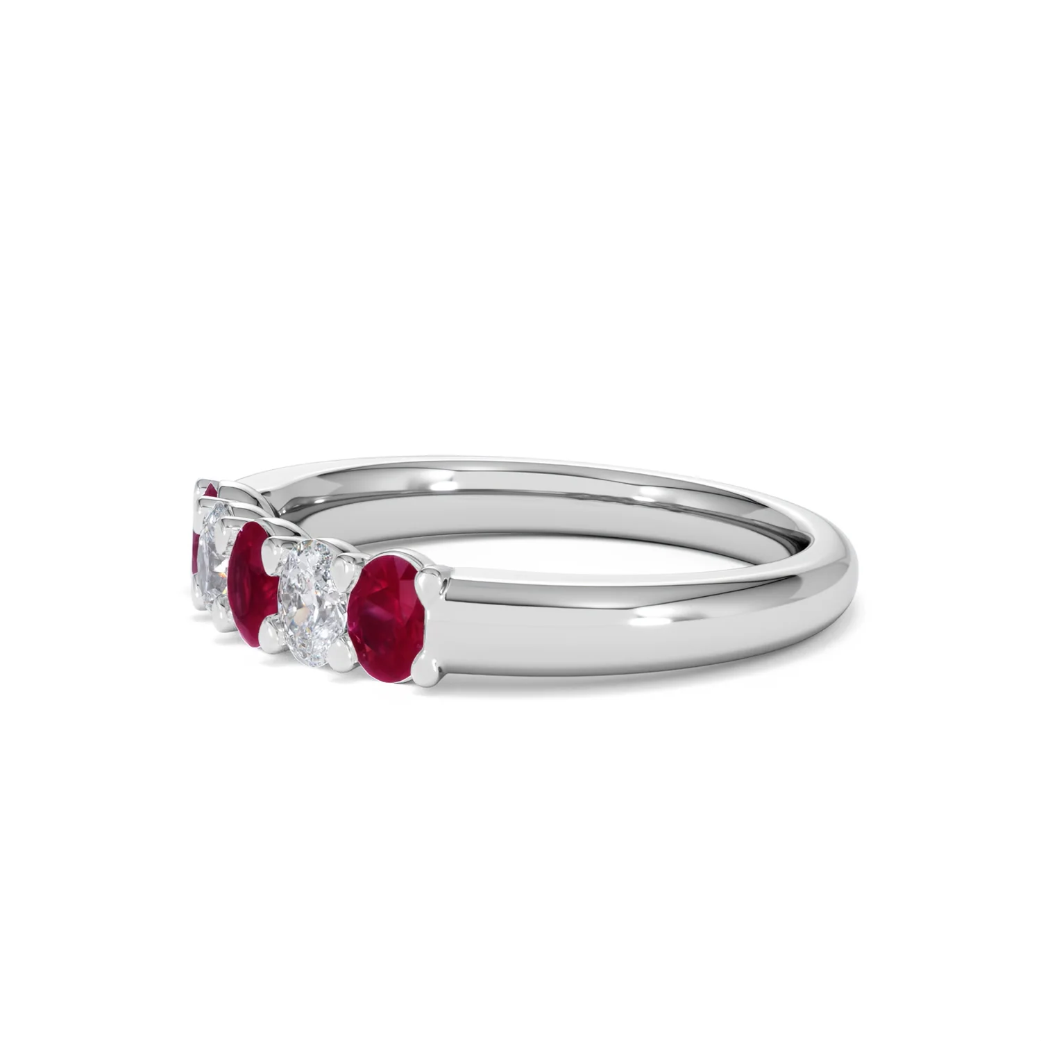 Solene 0.75ct Oval Cut Lab Ruby and Lab Diamond Half Band Eternity Ring in 18K White Gold - Image 76