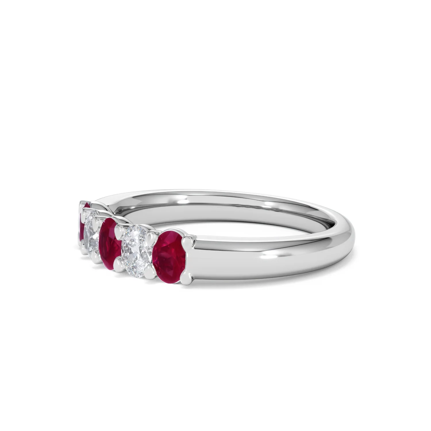 Solene 0.75ct Oval Cut Lab Ruby and Lab Diamond Half Band Eternity Ring in 18K White Gold - Image 77