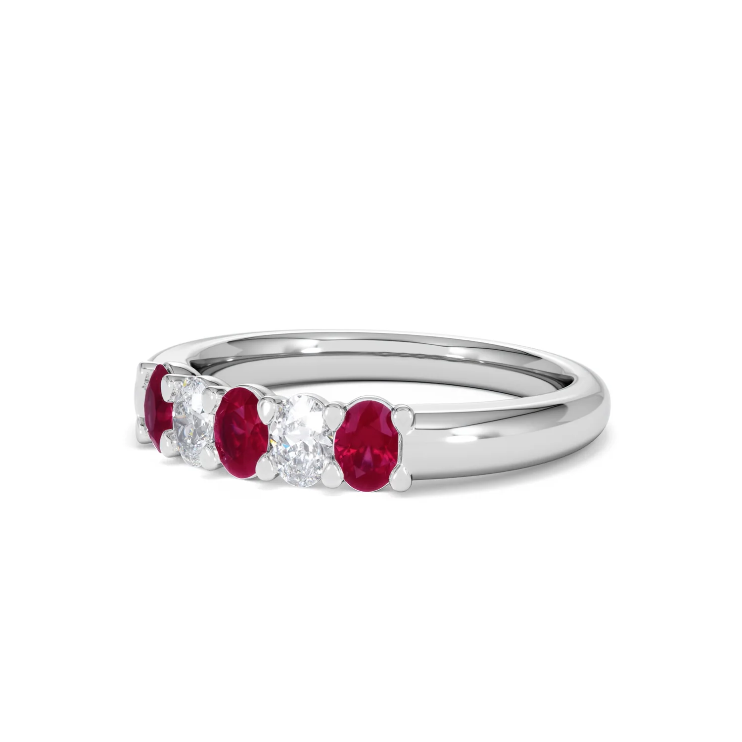 Solene 0.75ct Oval Cut Lab Ruby and Lab Diamond Half Band Eternity Ring in 18K White Gold - Image 81