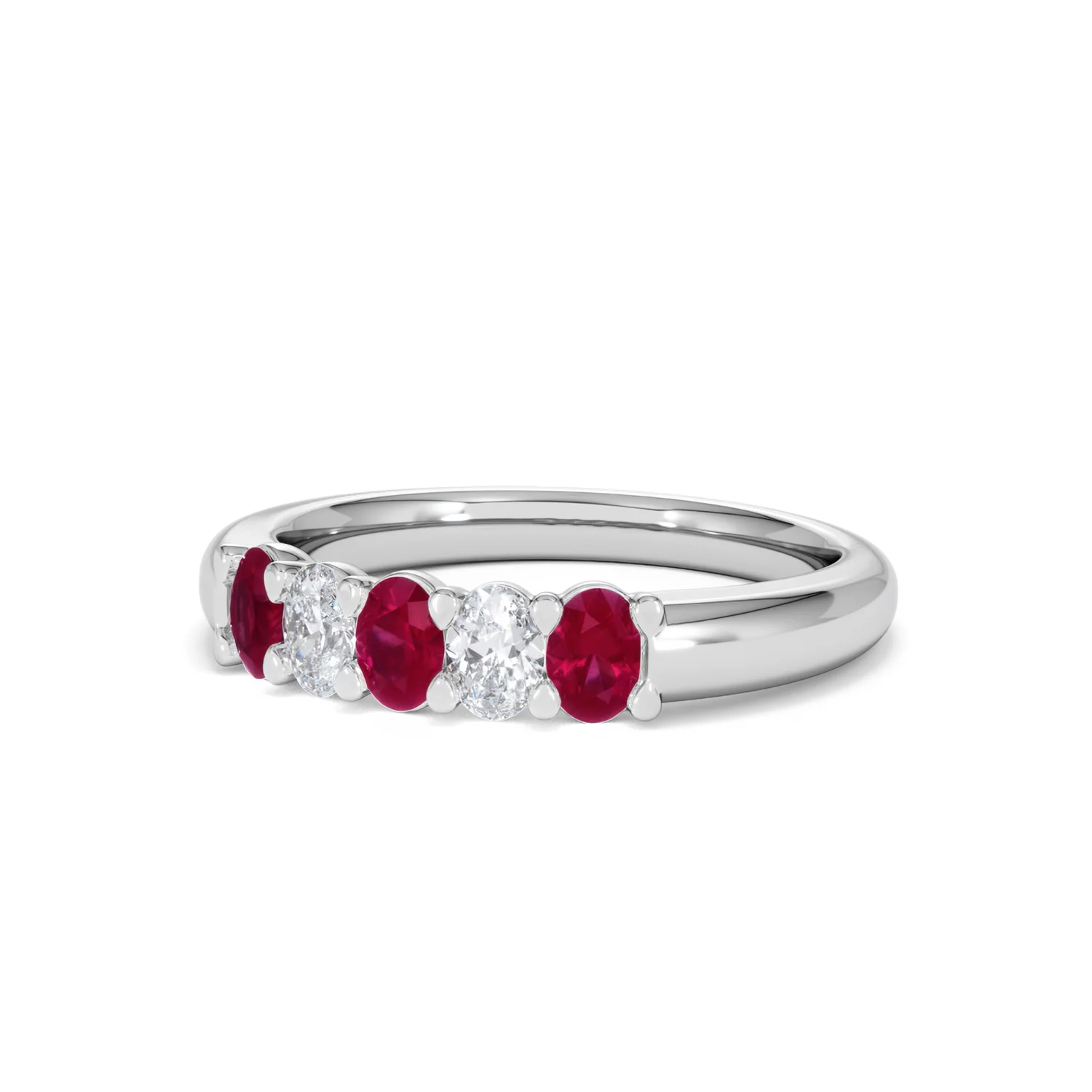 Solene 0.75ct Oval Cut Lab Ruby and Lab Diamond Half Band Eternity Ring in 18K White Gold - Image 83