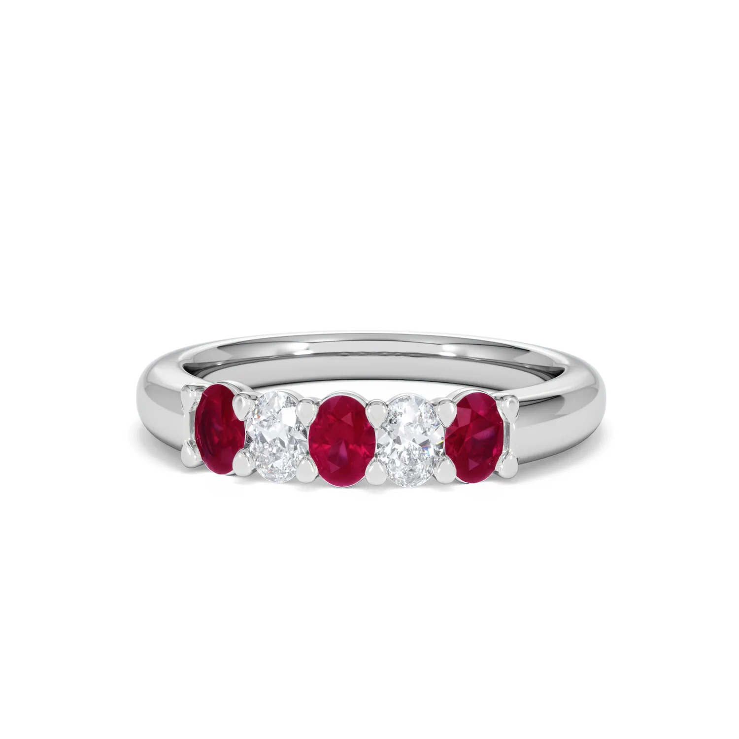 Solene 0.75ct Oval Cut Lab Ruby and Lab Diamond Half Band Eternity Ring in 18K White Gold - Image 87