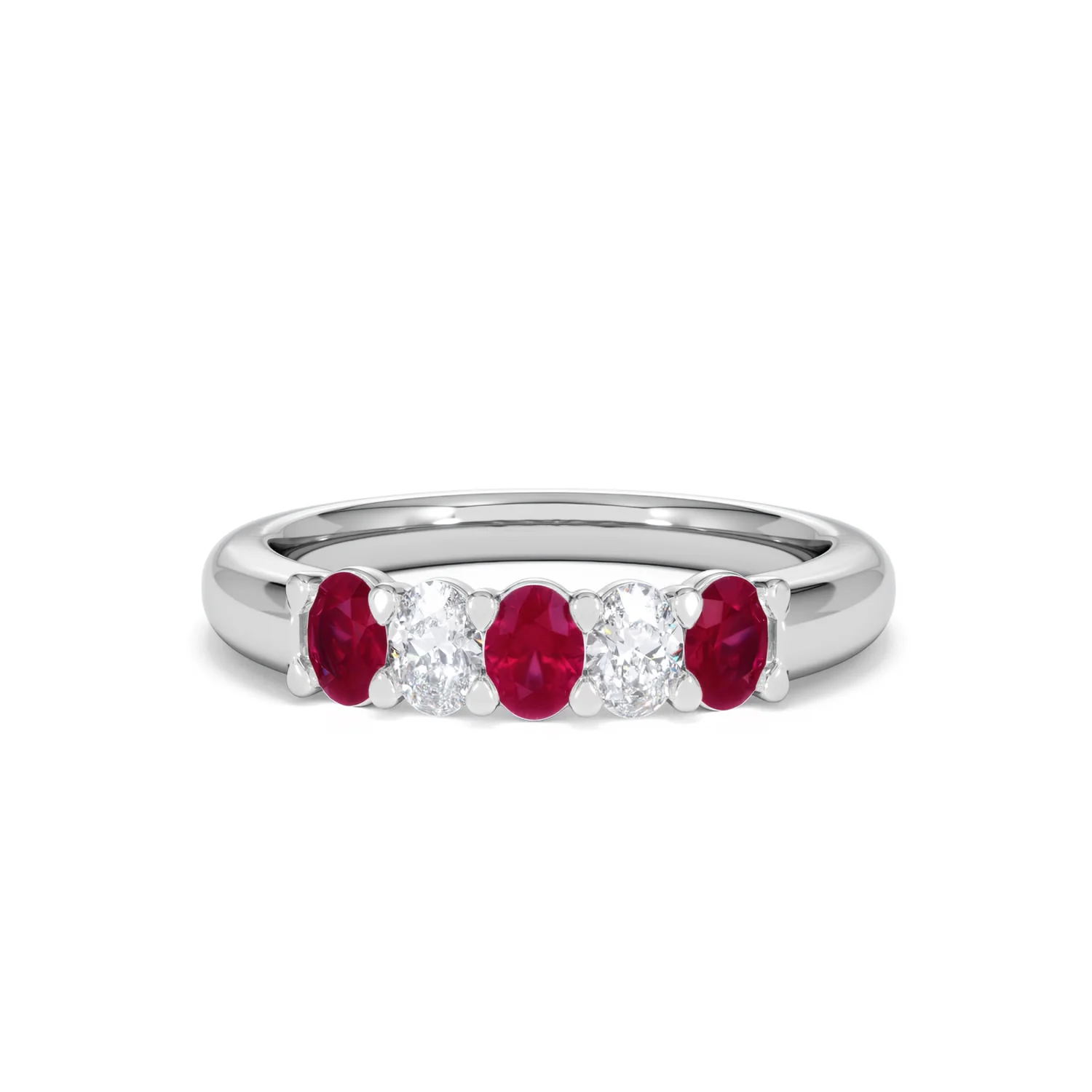 Solene 0.75ct Oval Cut Lab Ruby and Lab Diamond Half Band Eternity Ring in 18K White Gold - Image 88