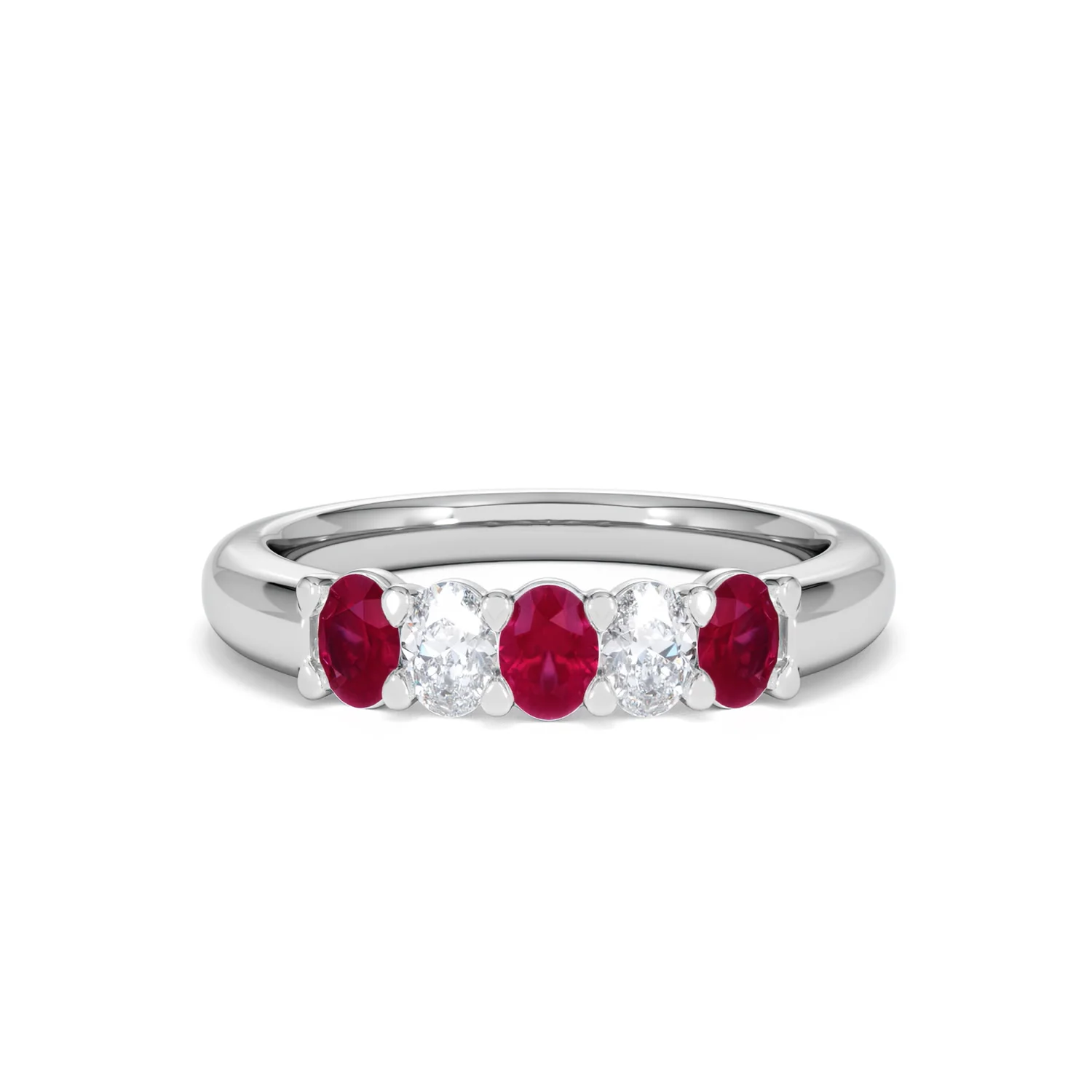 Solene 0.75ct Oval Cut Lab Ruby and Lab Diamond Half Band Eternity Ring in 18K White Gold - Image 9