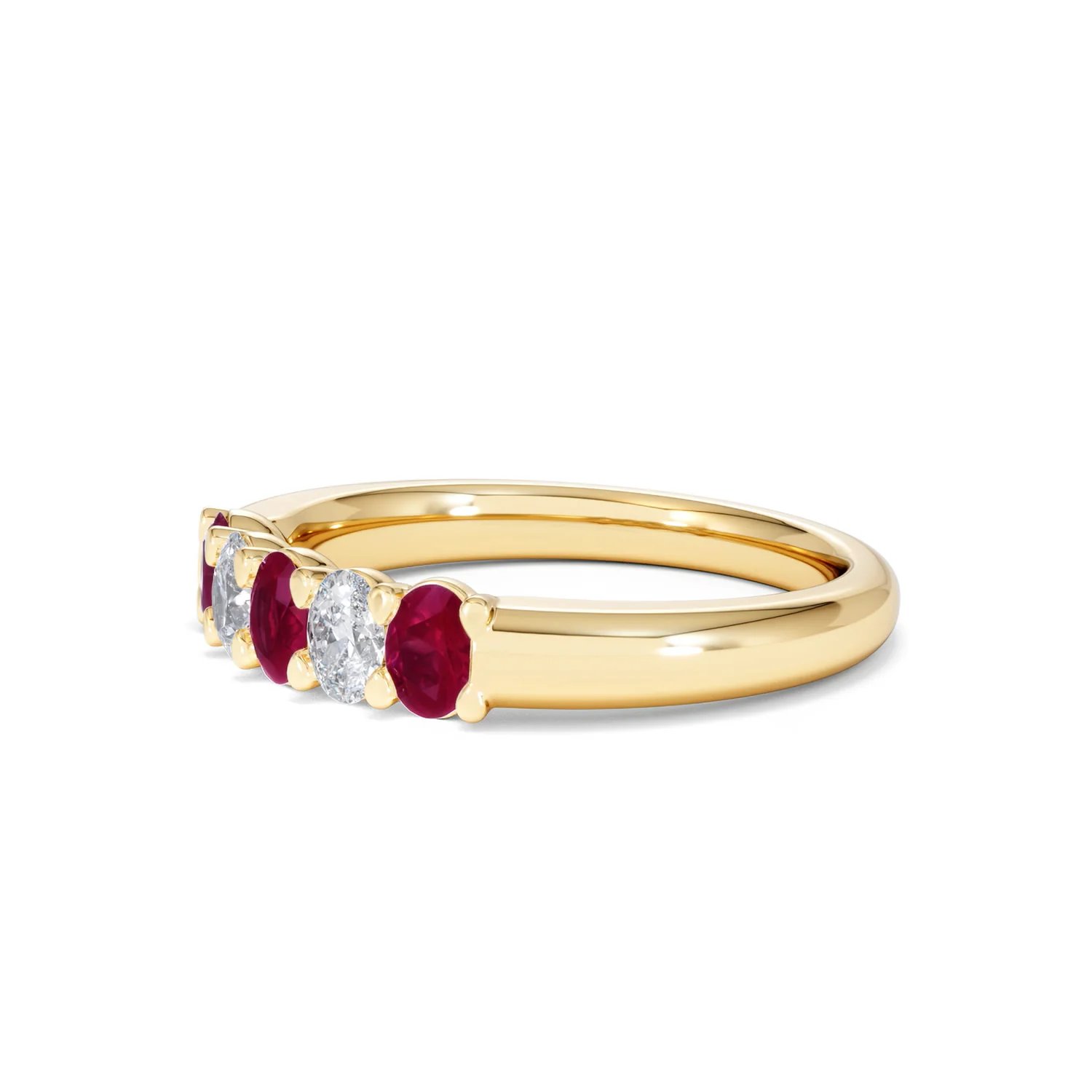 Solene 0.75ct Oval Cut Lab Ruby and Lab Diamond Half Band Eternity Ring in 18K Yellow Gold - Image 77