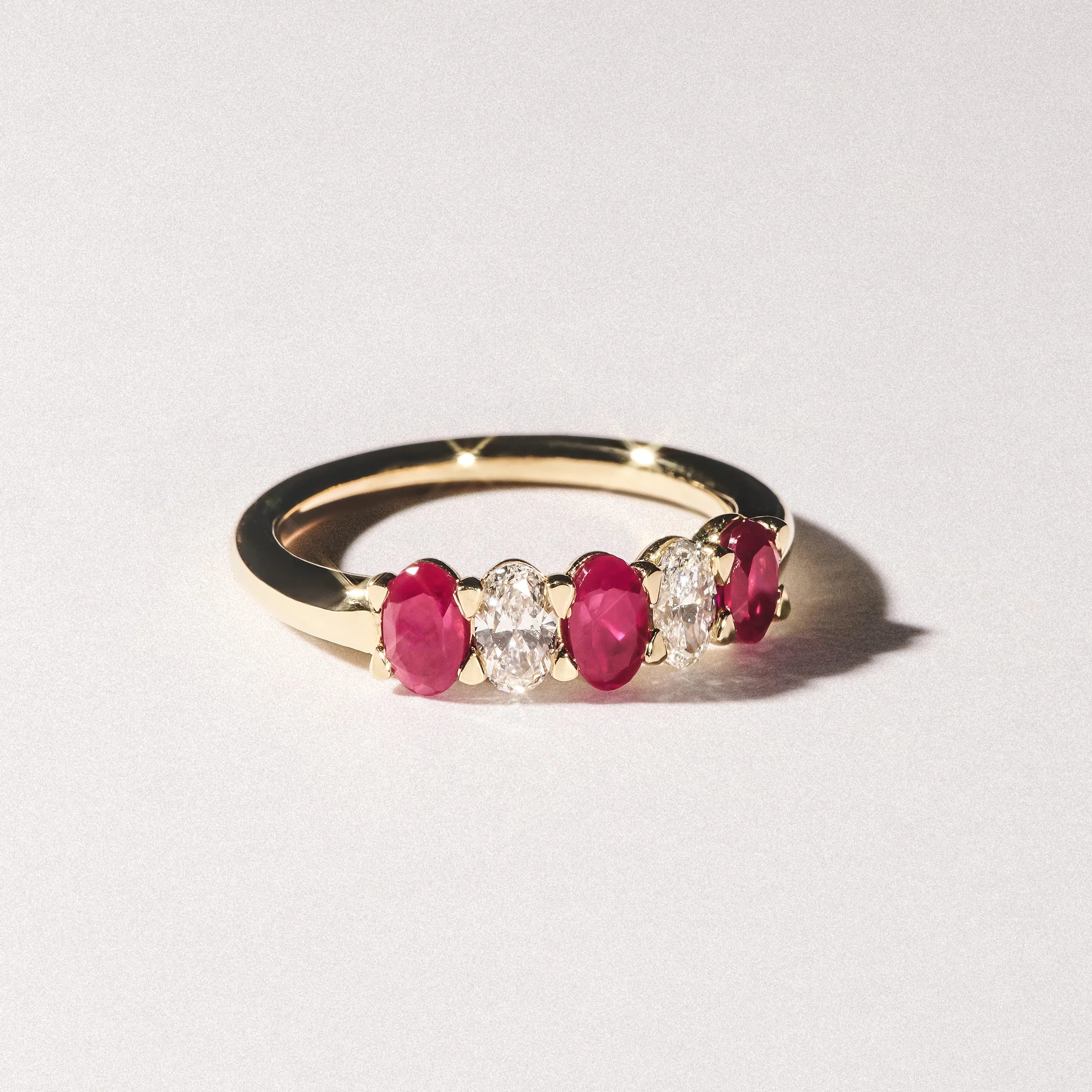Solene 0.75ct Oval Cut Lab Ruby and Lab Diamond Half Band Eternity Ring in 18K Yellow Gold - Image 8