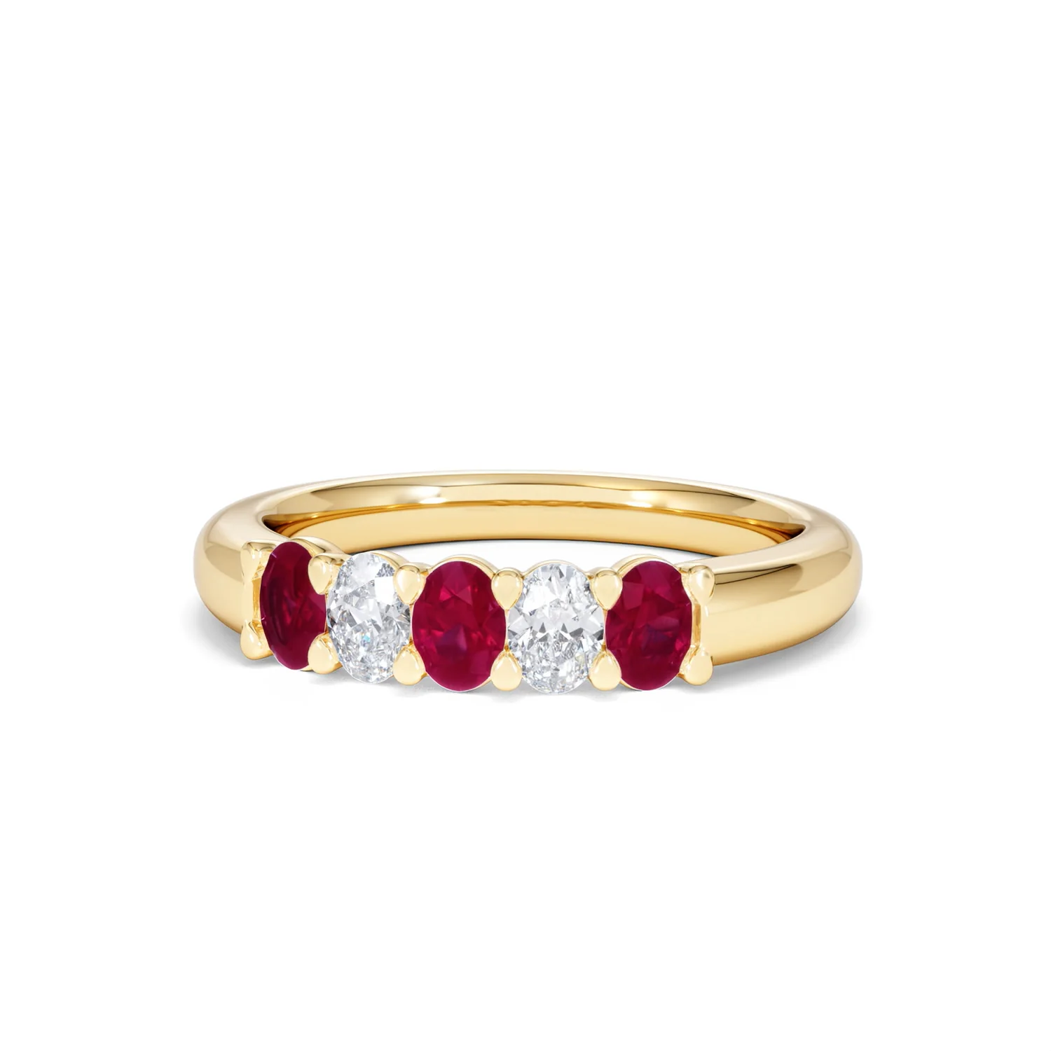 Solene 0.75ct Oval Cut Lab Ruby and Lab Diamond Half Band Eternity Ring in 18K Yellow Gold - Image 86