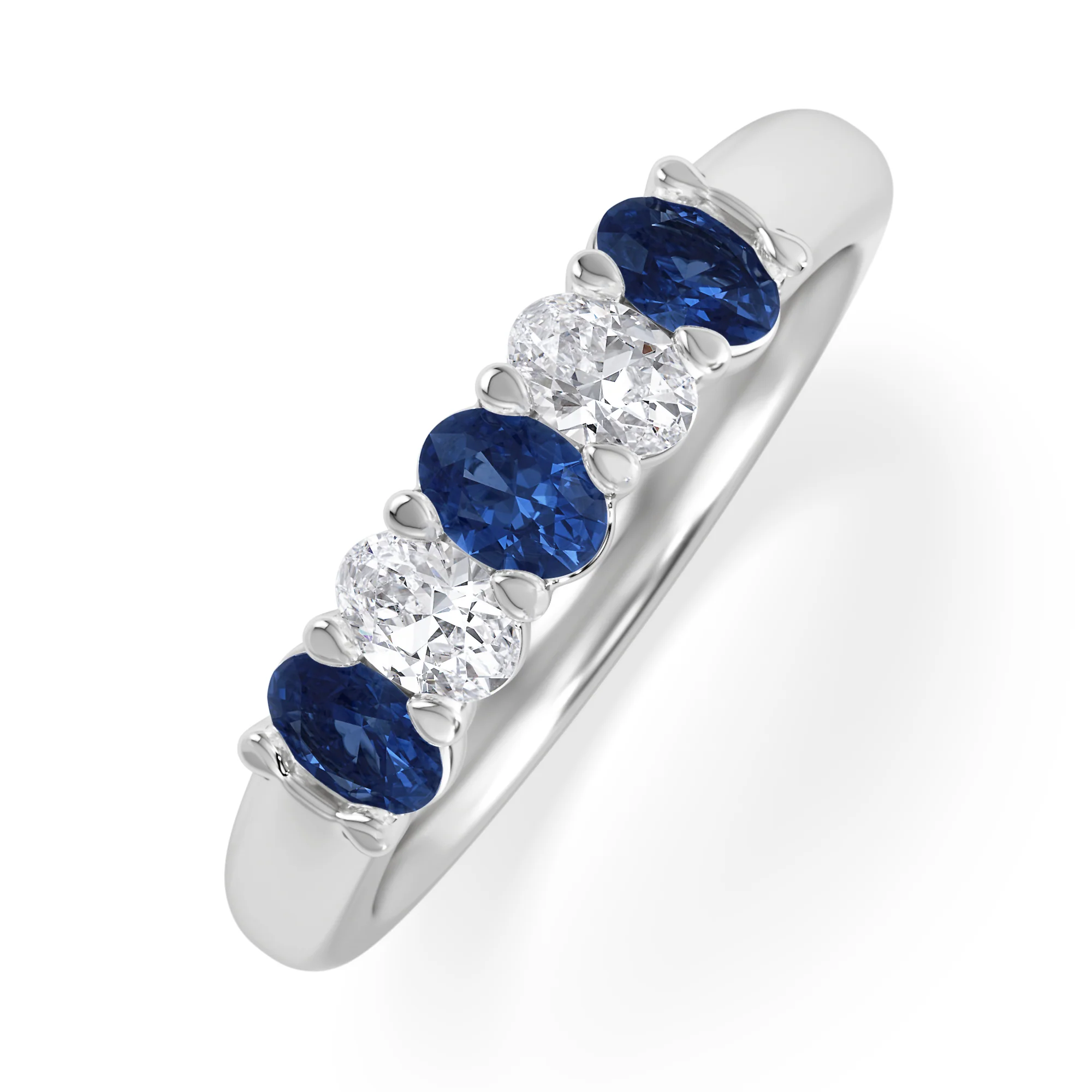 Solene 0.75ct Oval Cut Lab Sapphire and Lab Diamond Half Band Eternity Ring in 18k White Gold