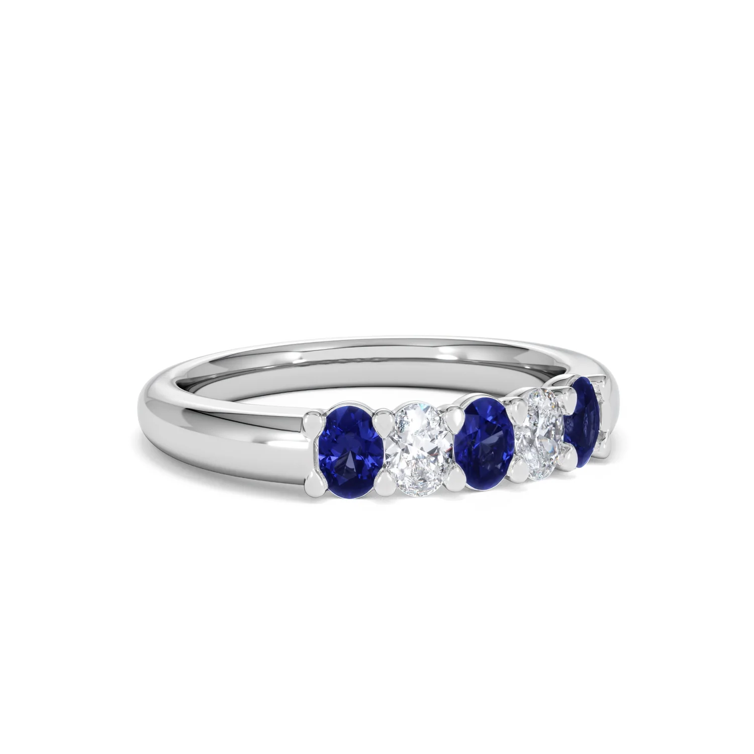 Solene 0.75ct Oval Cut Lab Sapphire and Lab Diamond Half Band Eternity Ring in 18k White Gold - Image 15