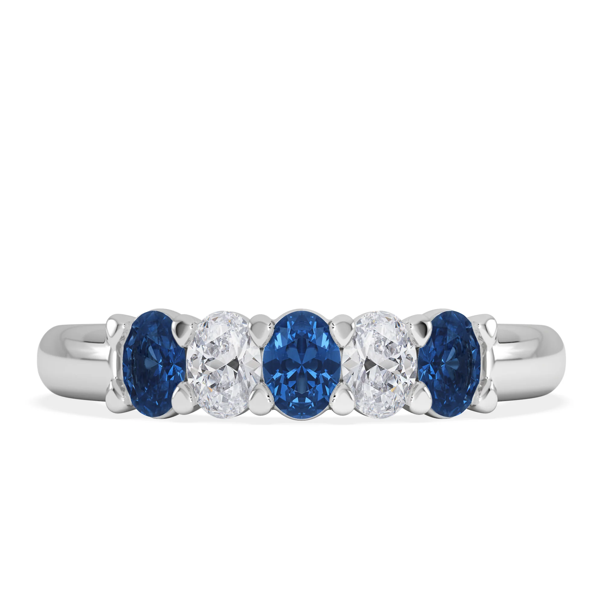 Solene 0.75ct Oval Cut Lab Sapphire and Lab Diamond Half Band Eternity Ring in 18k White Gold - Image 3
