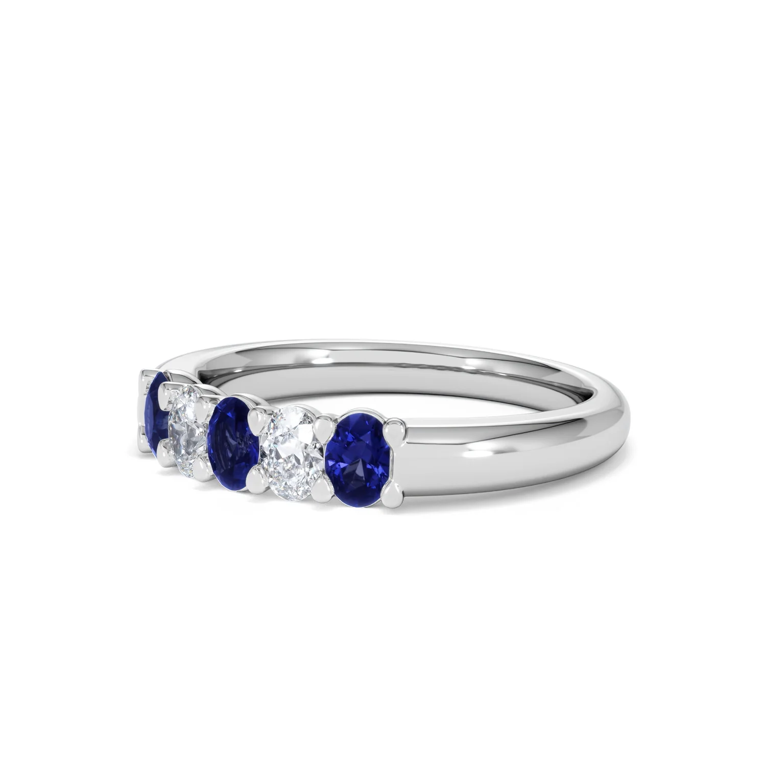Solene 0.75ct Oval Cut Lab Sapphire and Lab Diamond Half Band Eternity Ring in 18k White Gold - Image 80