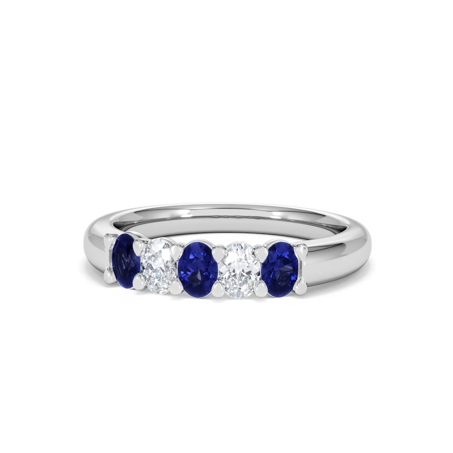 Solene 0.75ct Oval Cut Lab Sapphire and Lab Diamond Half Band Eternity Ring in 18k White Gold - Image 86