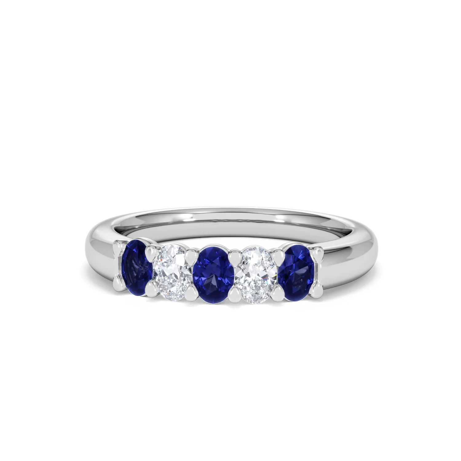 Solene 0.75ct Oval Cut Lab Sapphire and Lab Diamond Half Band Eternity Ring in 18k White Gold - Image 87