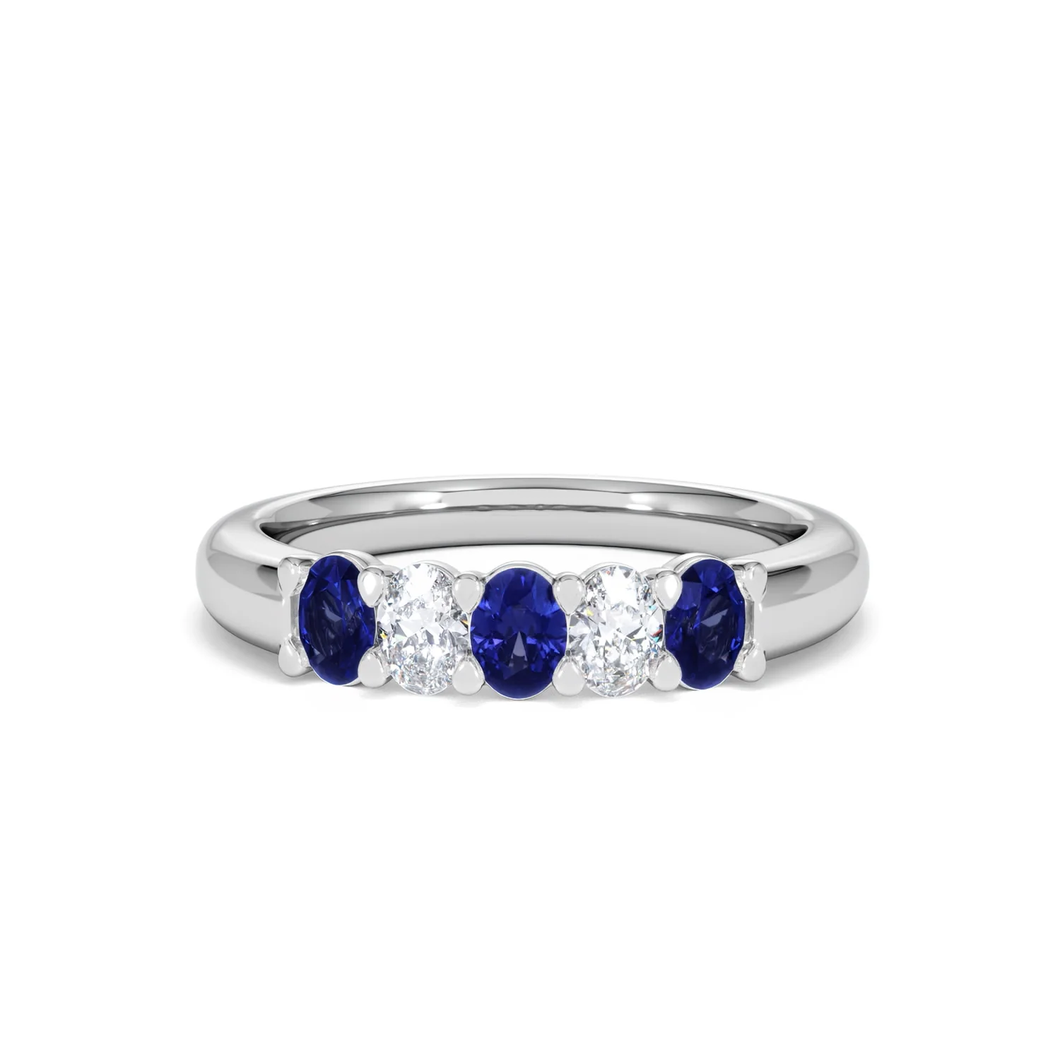 Solene 0.75ct Oval Cut Lab Sapphire and Lab Diamond Half Band Eternity Ring in 18k White Gold - Image 88