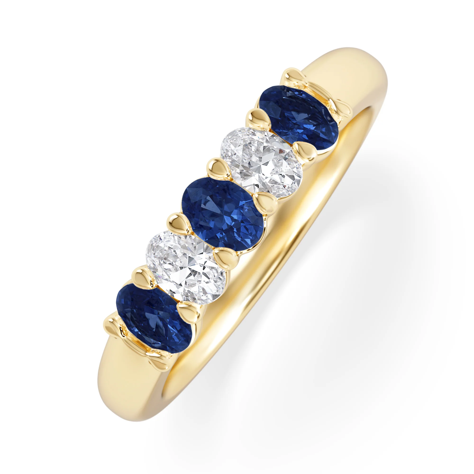 Solene 0.75ct Oval Cut Lab Sapphire and Lab Diamond Half Band Eternity Ring in 18k Yellow Gold