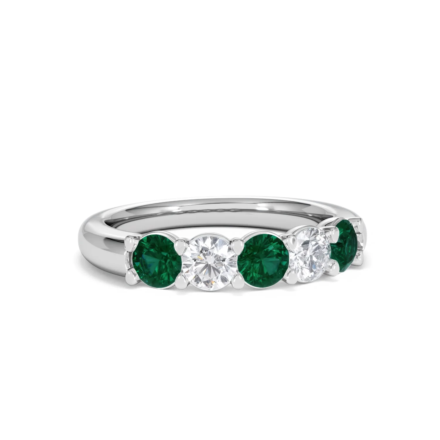 Solene 0.75ct Round Cut Lab Emerald and  Lab Diamond Half Eternity Ring in 18K White Gold - Image 13