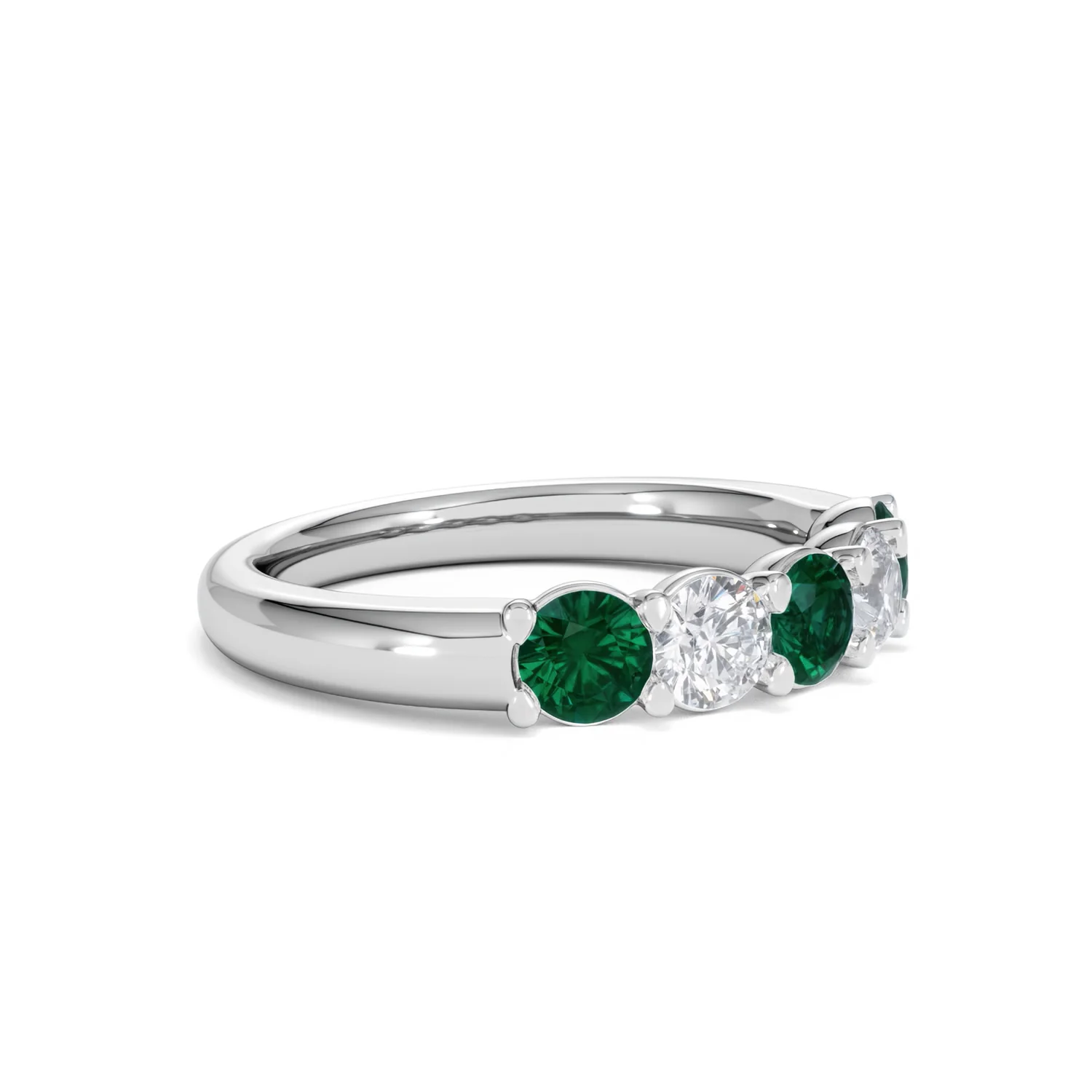 Solene 0.75ct Round Cut Lab Emerald and  Lab Diamond Half Eternity Ring in 18K White Gold - Image 20