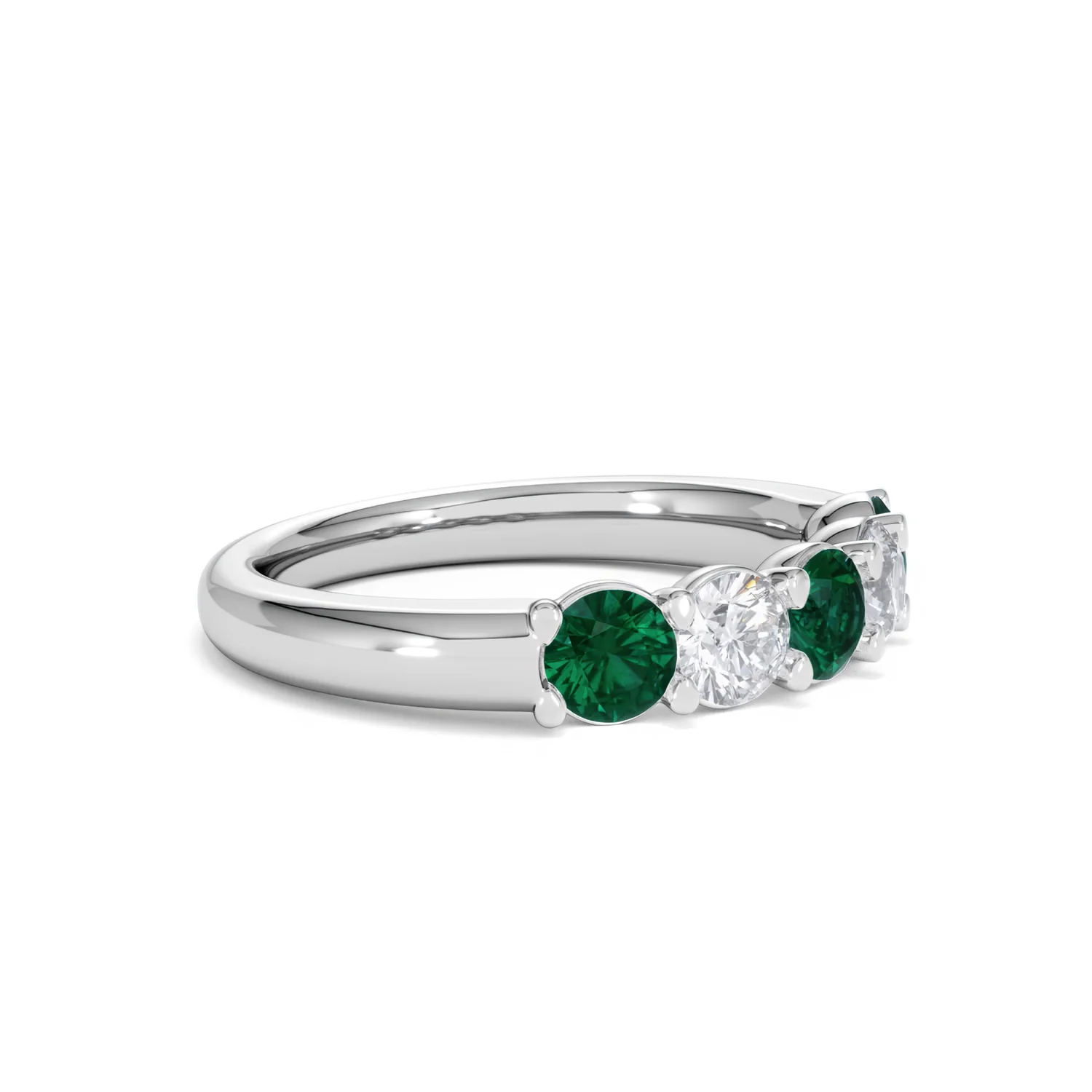 Solene 0.75ct Round Cut Lab Emerald and  Lab Diamond Half Eternity Ring in 18K White Gold - Image 21
