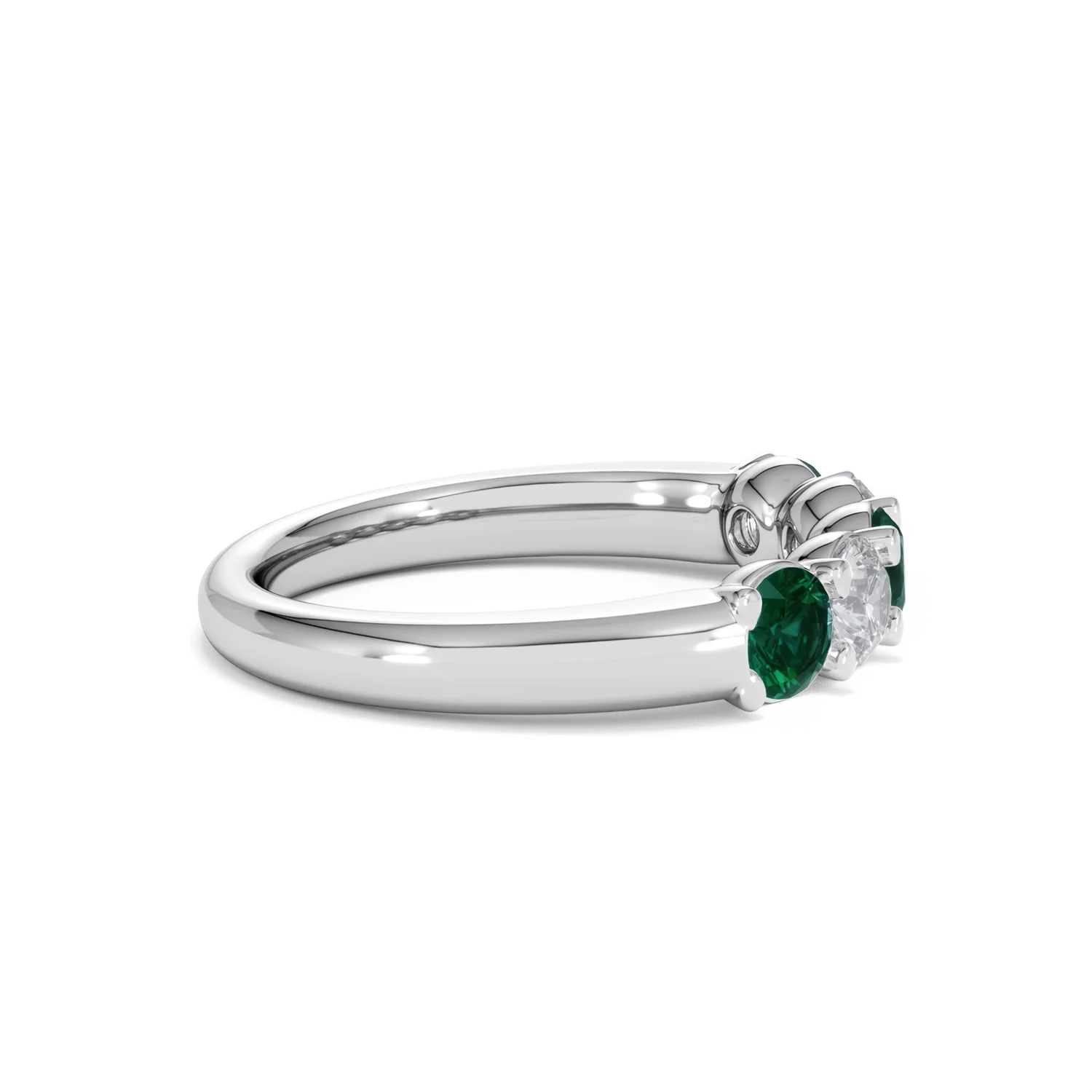Solene 0.75ct Round Cut Lab Emerald and  Lab Diamond Half Eternity Ring in 18K White Gold - Image 28