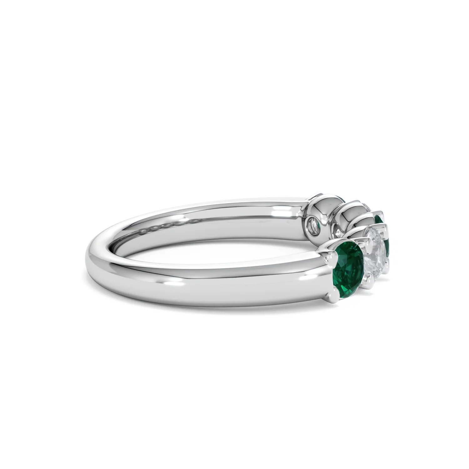 Solene 0.75ct Round Cut Lab Emerald and  Lab Diamond Half Eternity Ring in 18K White Gold - Image 29