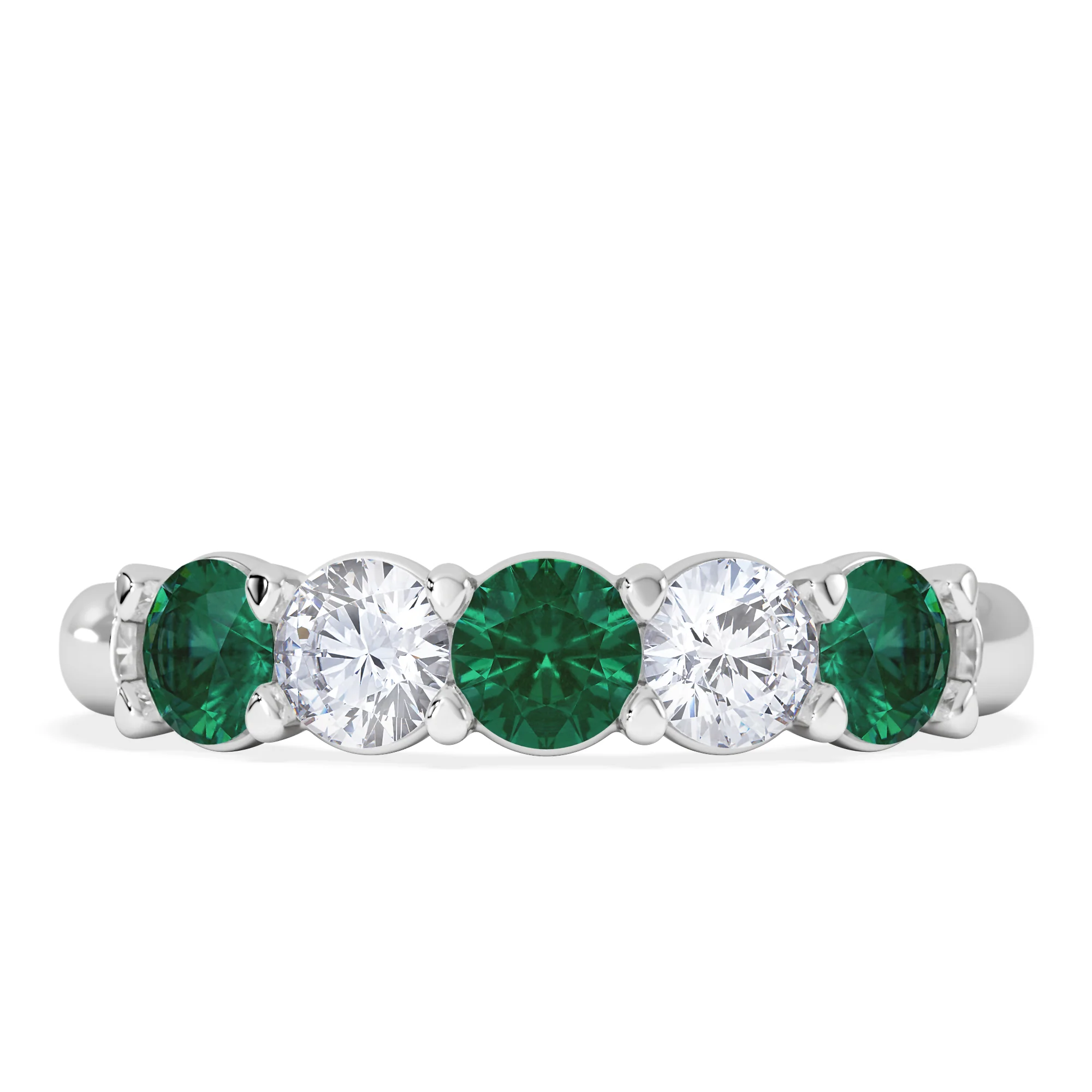 Solene 0.75ct Round Cut Lab Emerald and  Lab Diamond Half Eternity Ring in 18K White Gold - Image 3