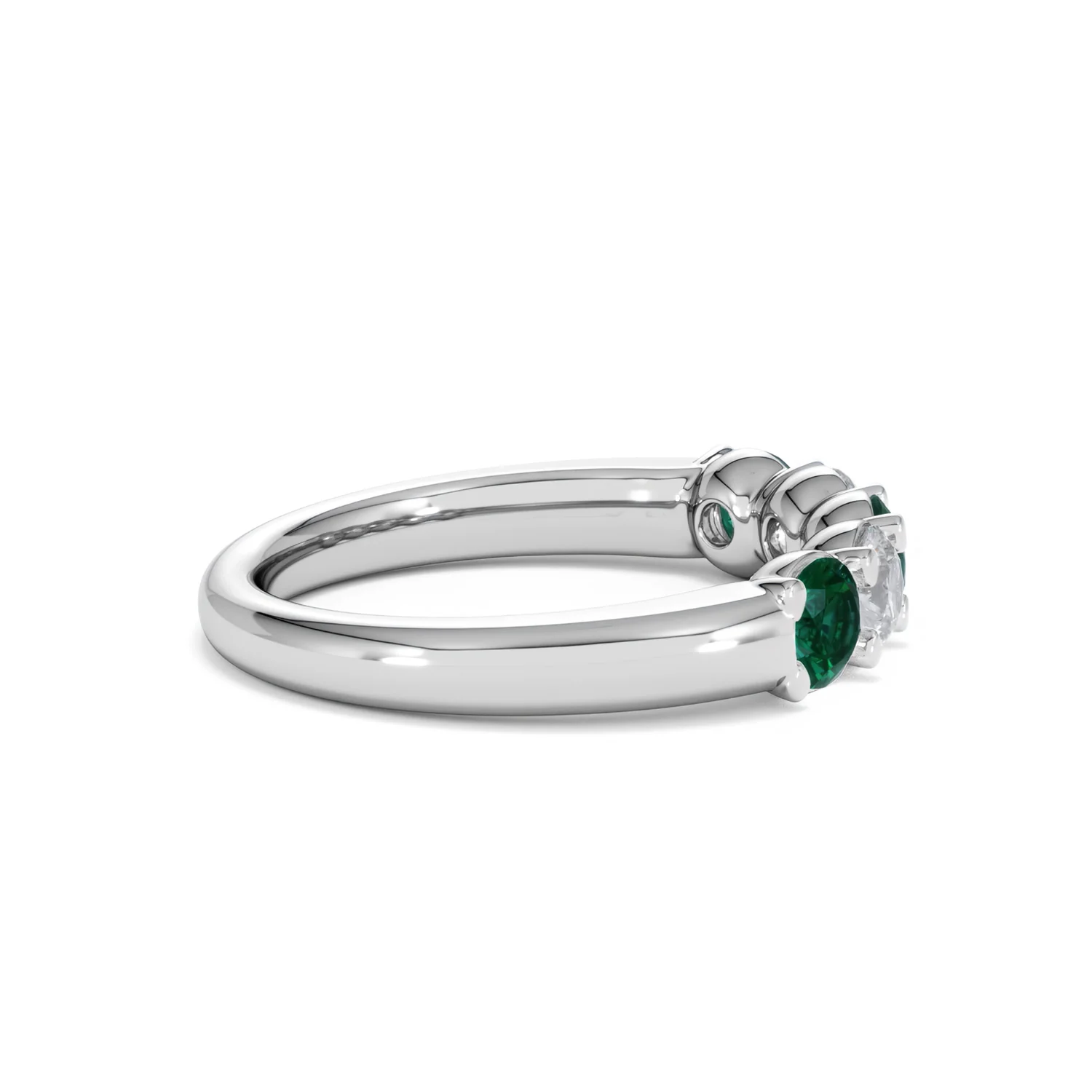 Solene 0.75ct Round Cut Lab Emerald and  Lab Diamond Half Eternity Ring in 18K White Gold - Image 30